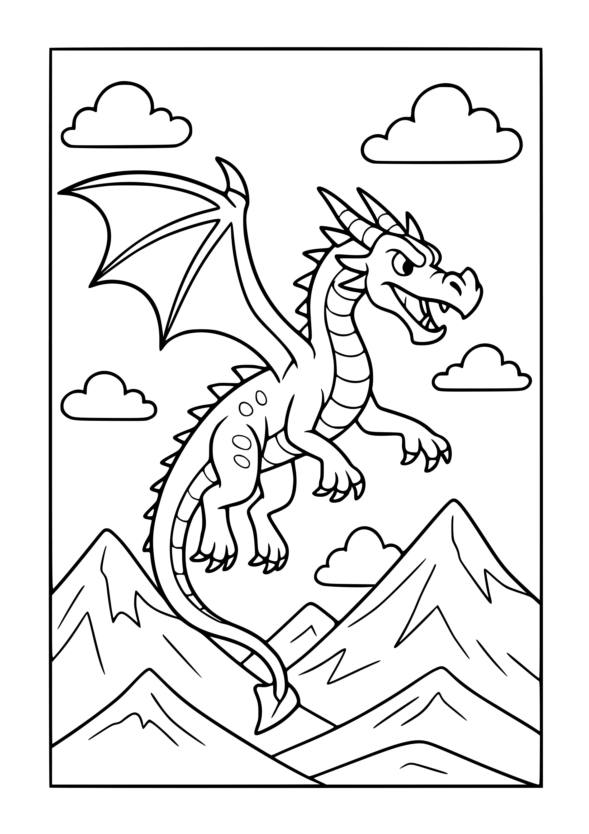 Mighty Dragon Soaring Above the Mountains Coloring Page