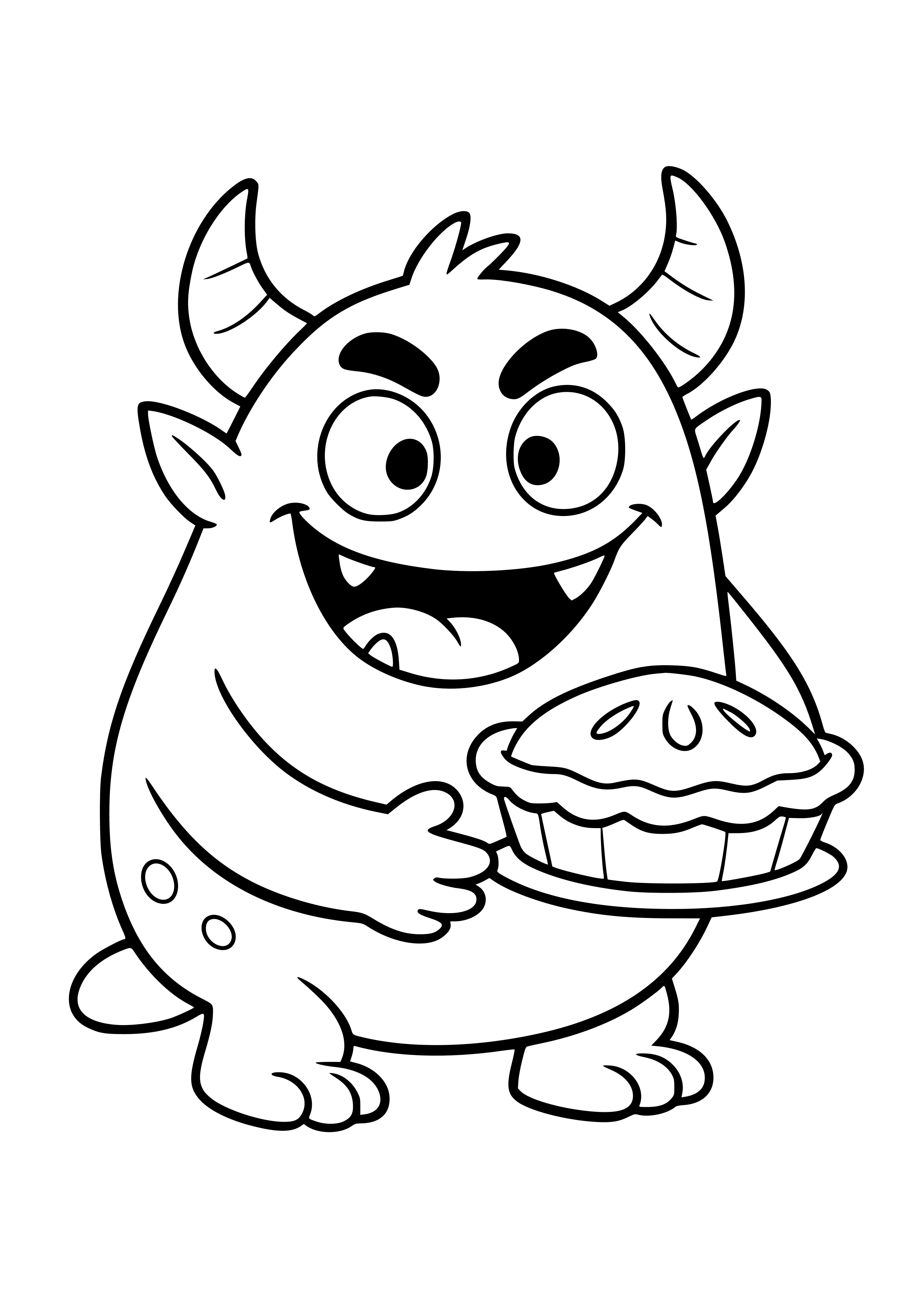 Mischief-making Purple Monster with a Pie Coloring Page