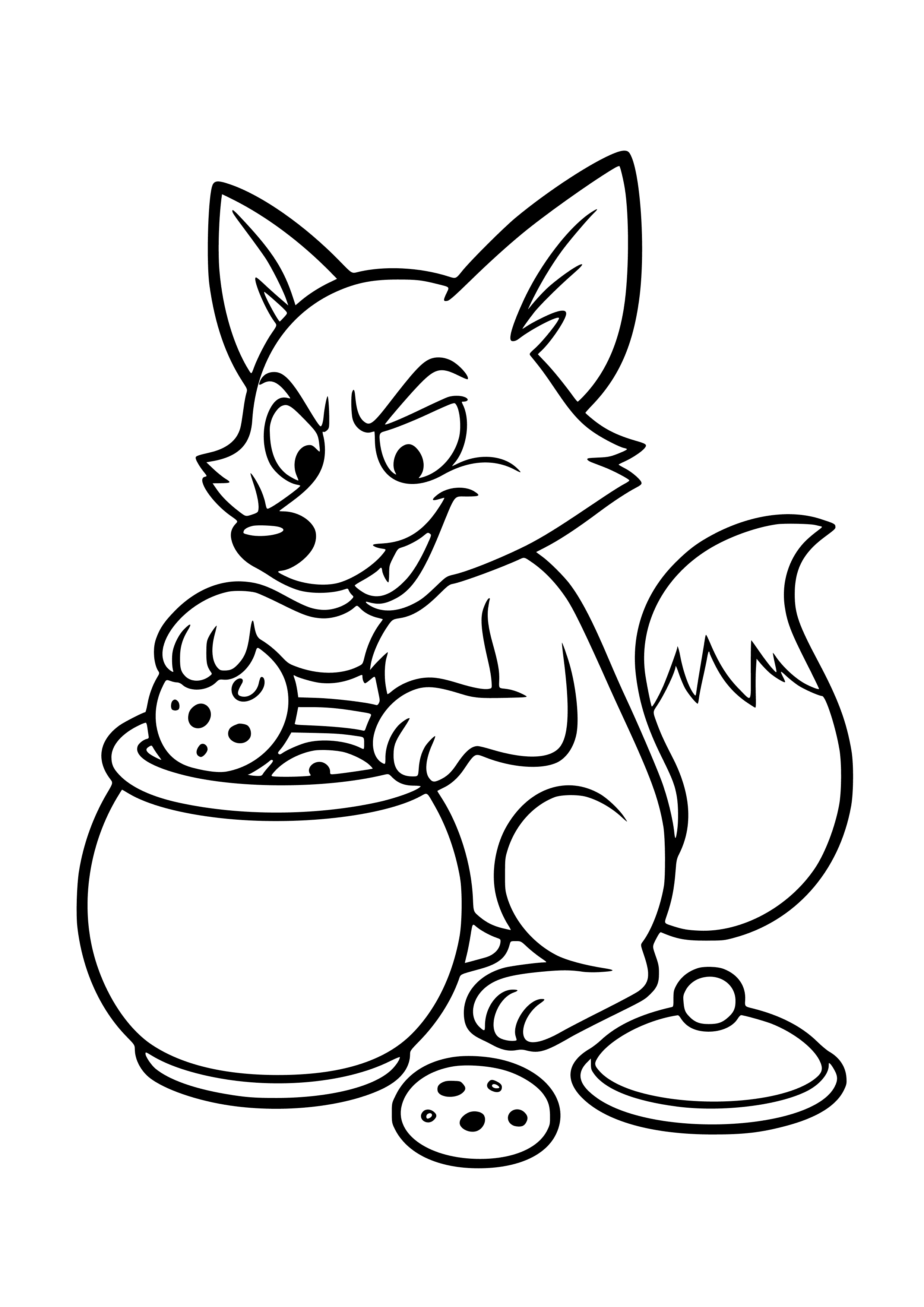 Mischievous Fox Stealing Cookies Coloring Page