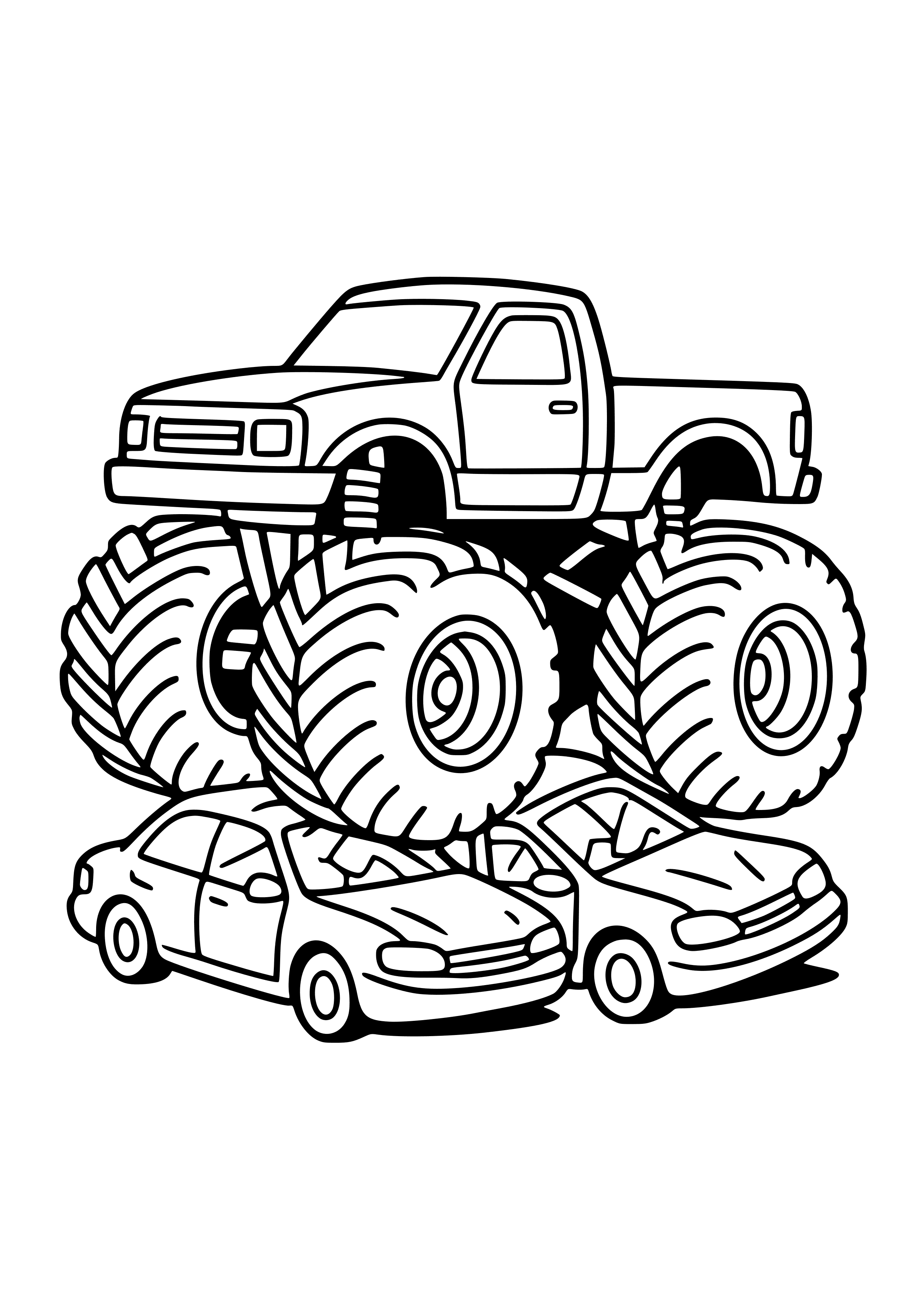 Monster Truck Crushing Cars Coloring Page