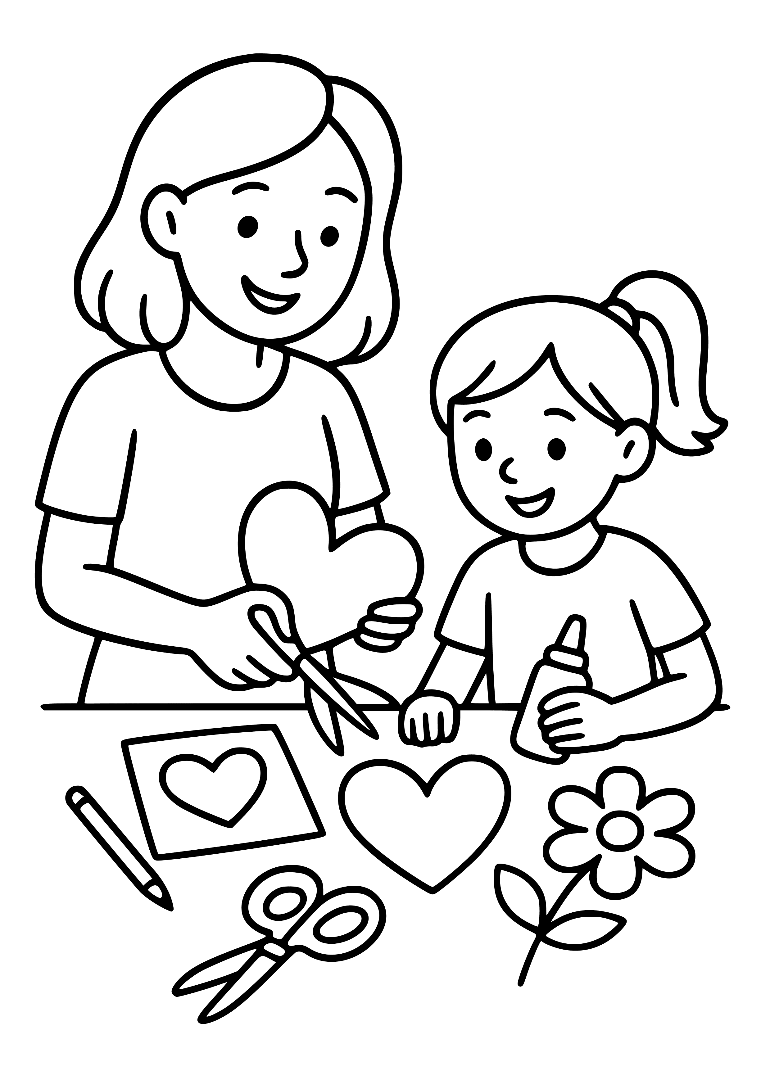 Mother and Daughter Creating Crafts Coloring Page