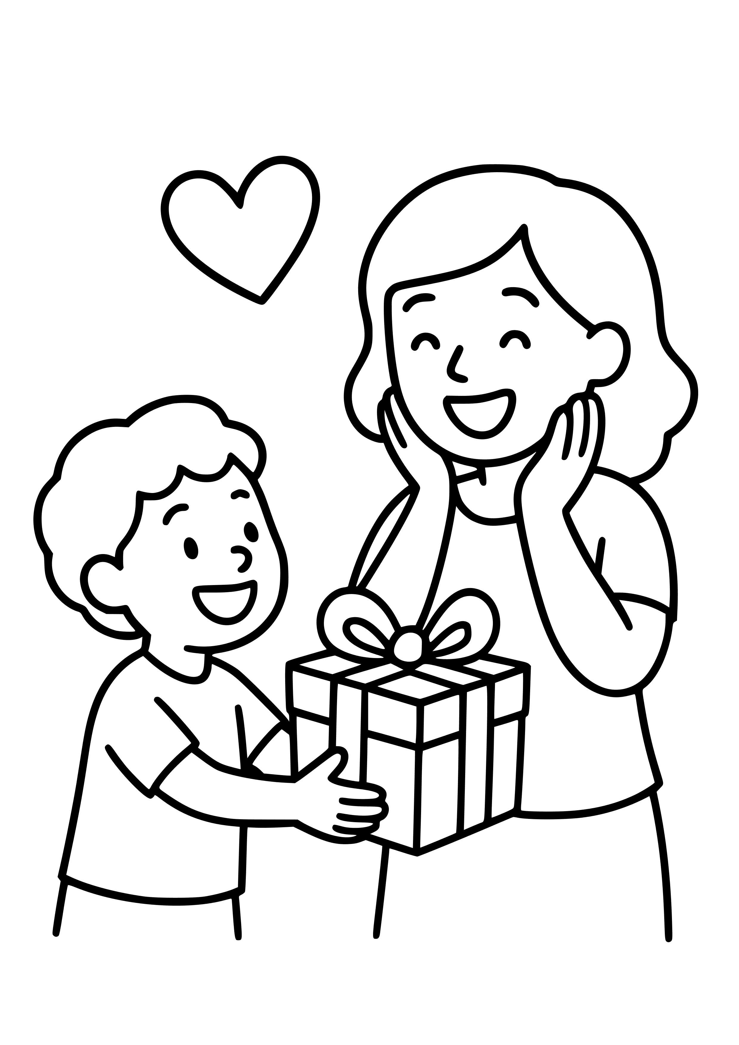 Mother Receiving a Surprise Gift Coloring Page