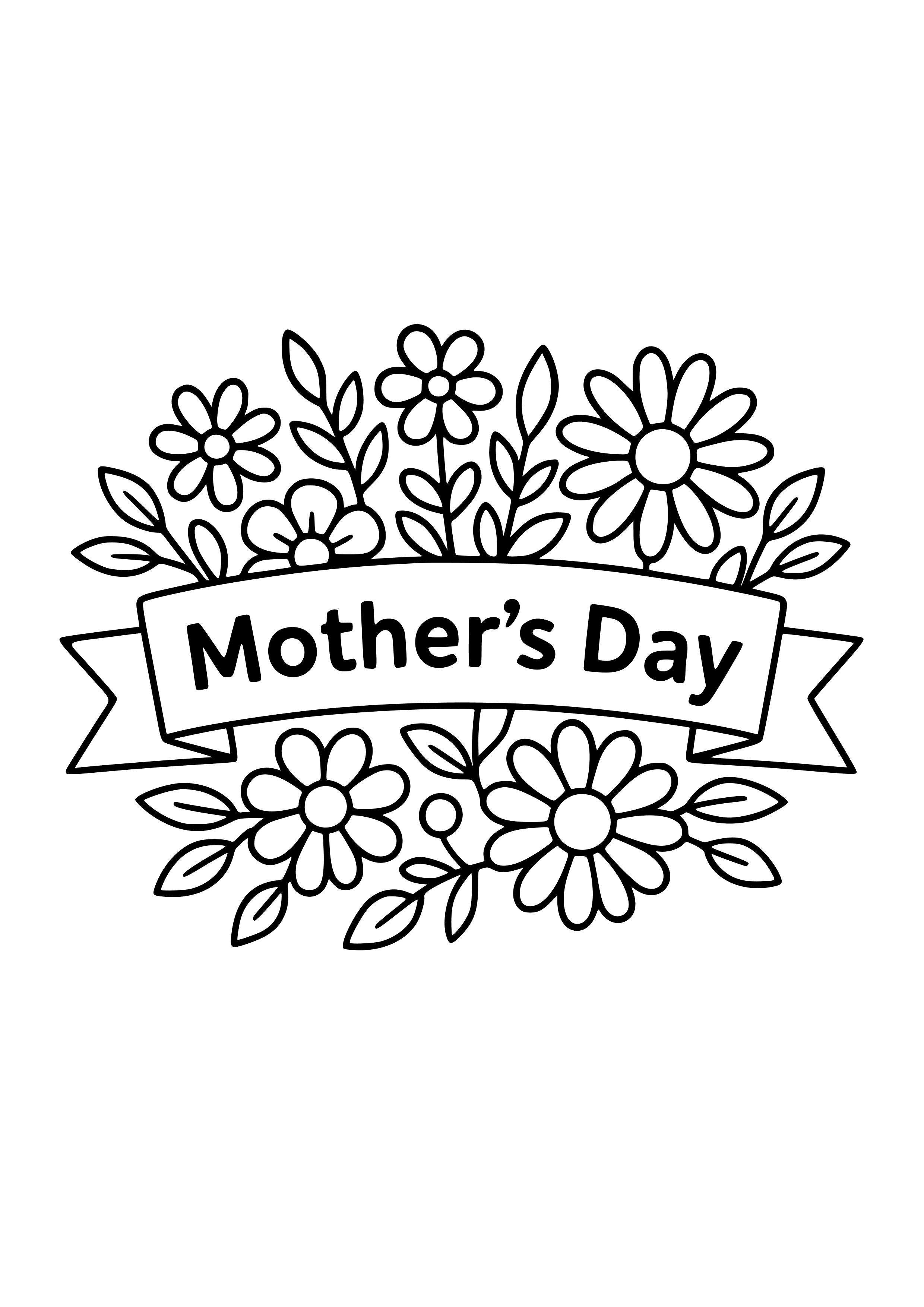 Mother's Day Banner with Flowers Coloring Page