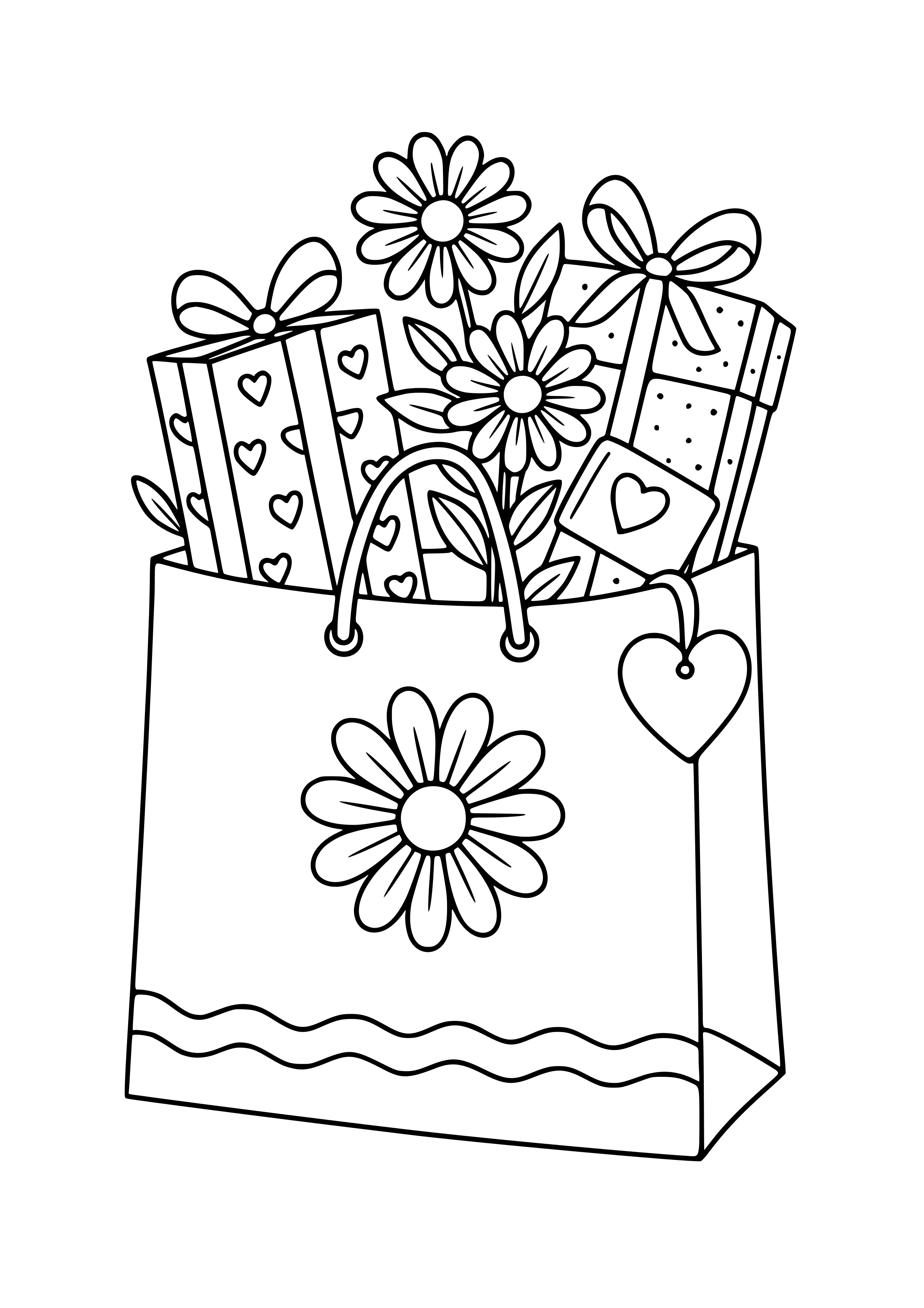 Mother's Day Shopping Bag Filled with Gifts Coloring Page