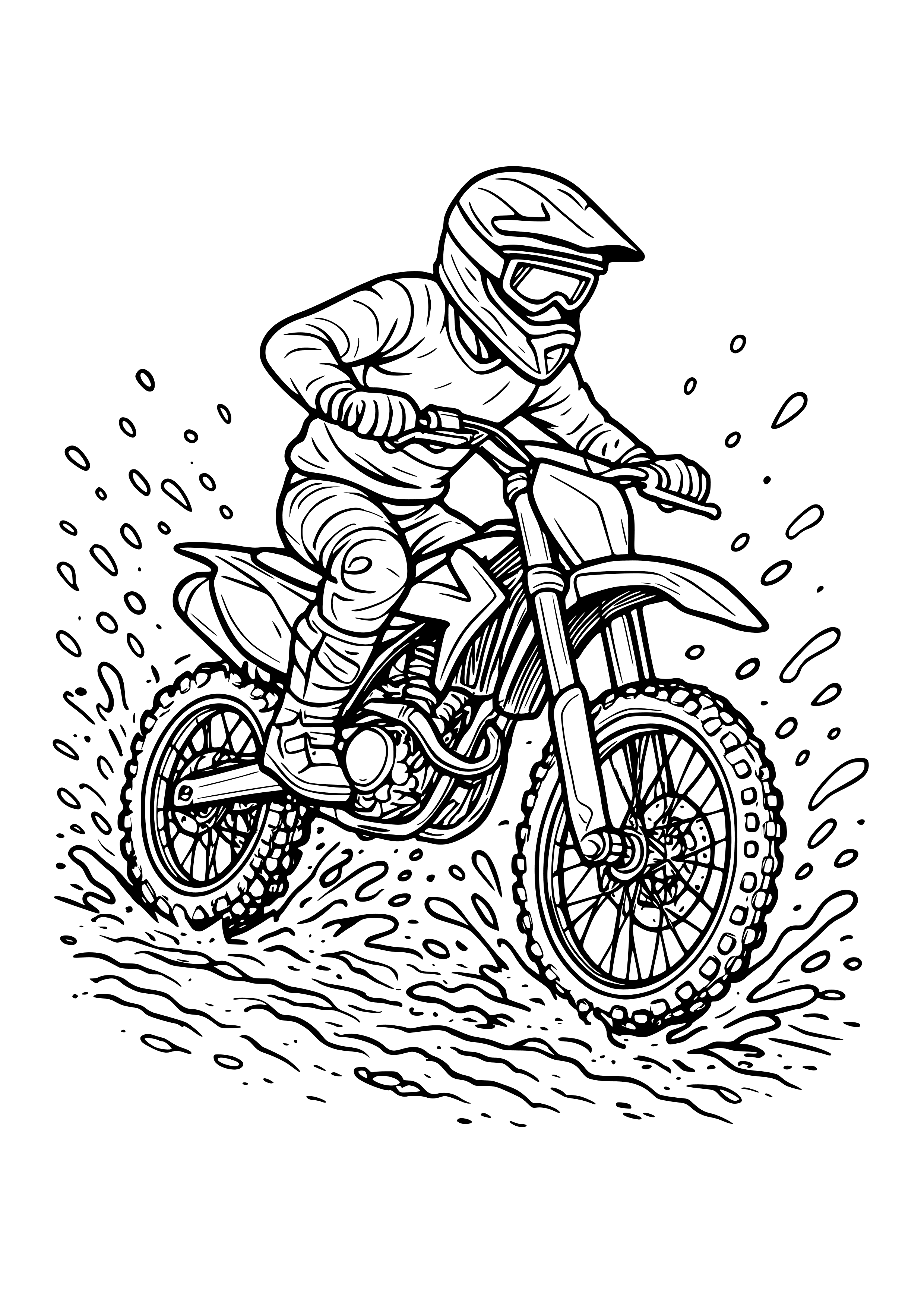 Motocross Bike Racing Through Mud Coloring Page