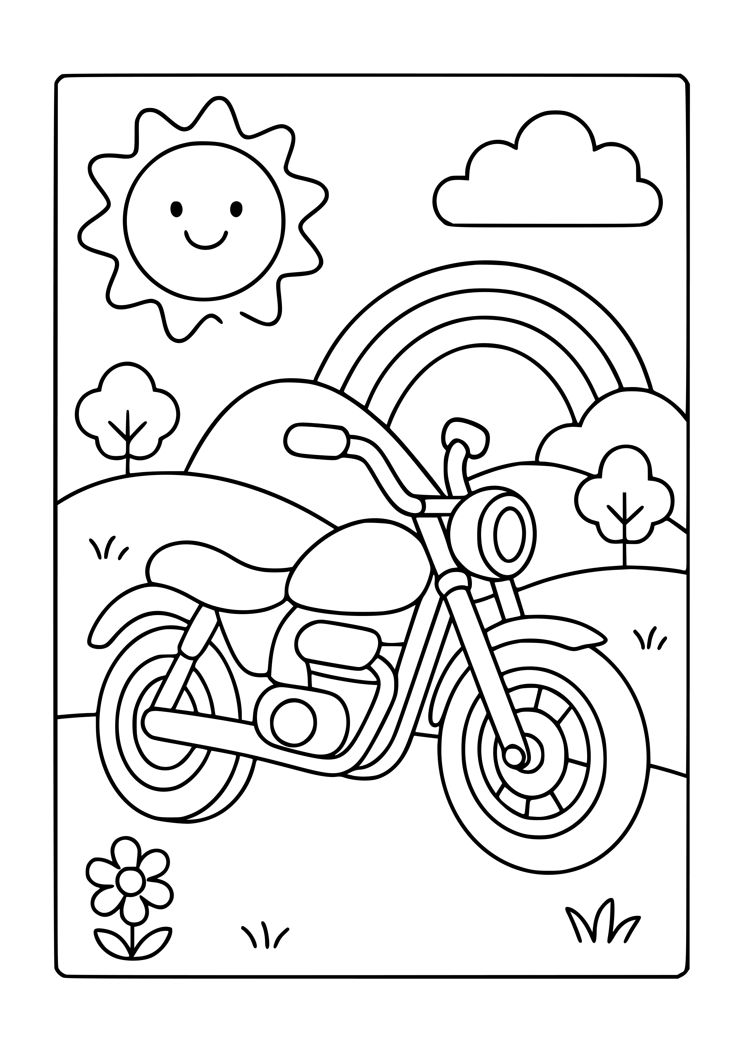 Motorbike in a Colorful World Coloring Page