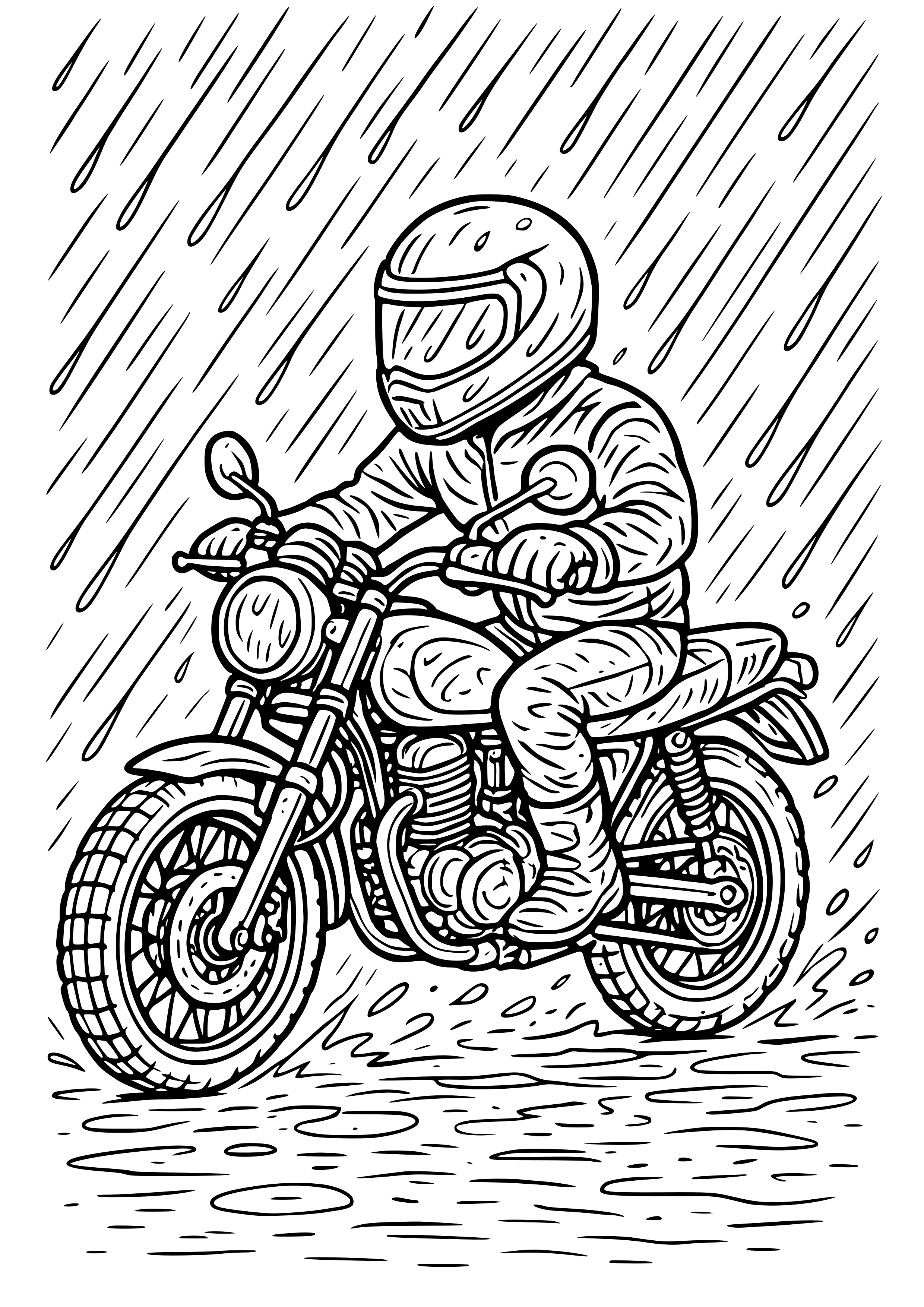 Motorbike in a Rainstorm Coloring Page