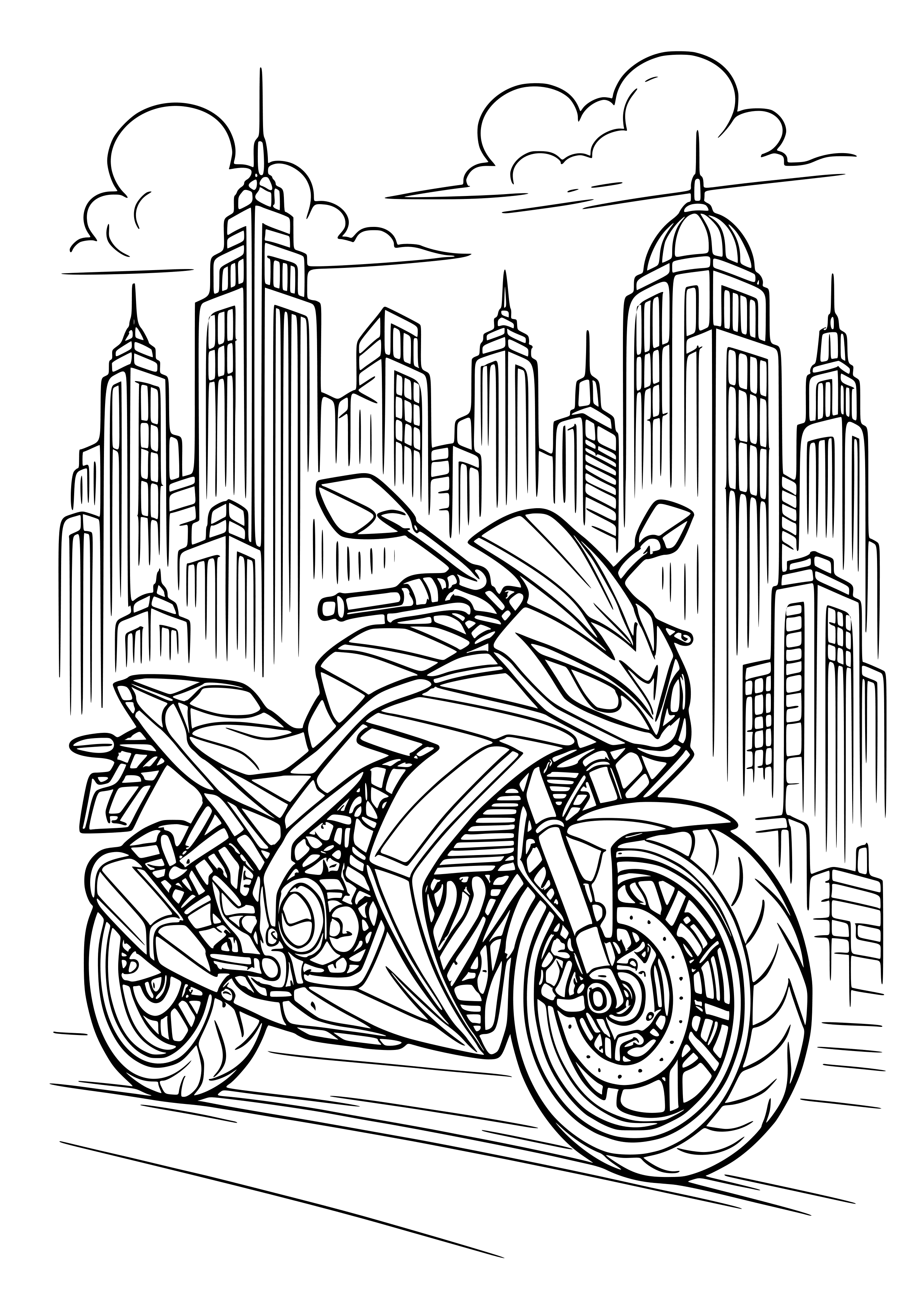 Motorbike in a Superhero City Coloring Page