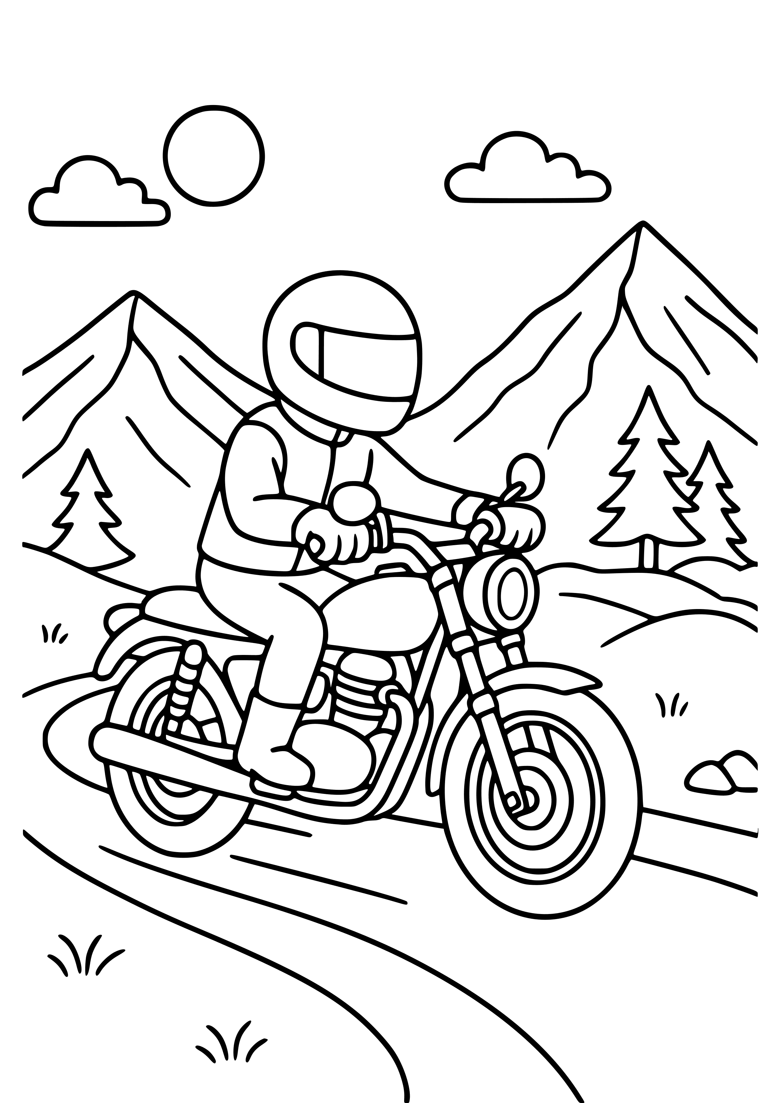 Motorbike on a Mountain Road Coloring Page