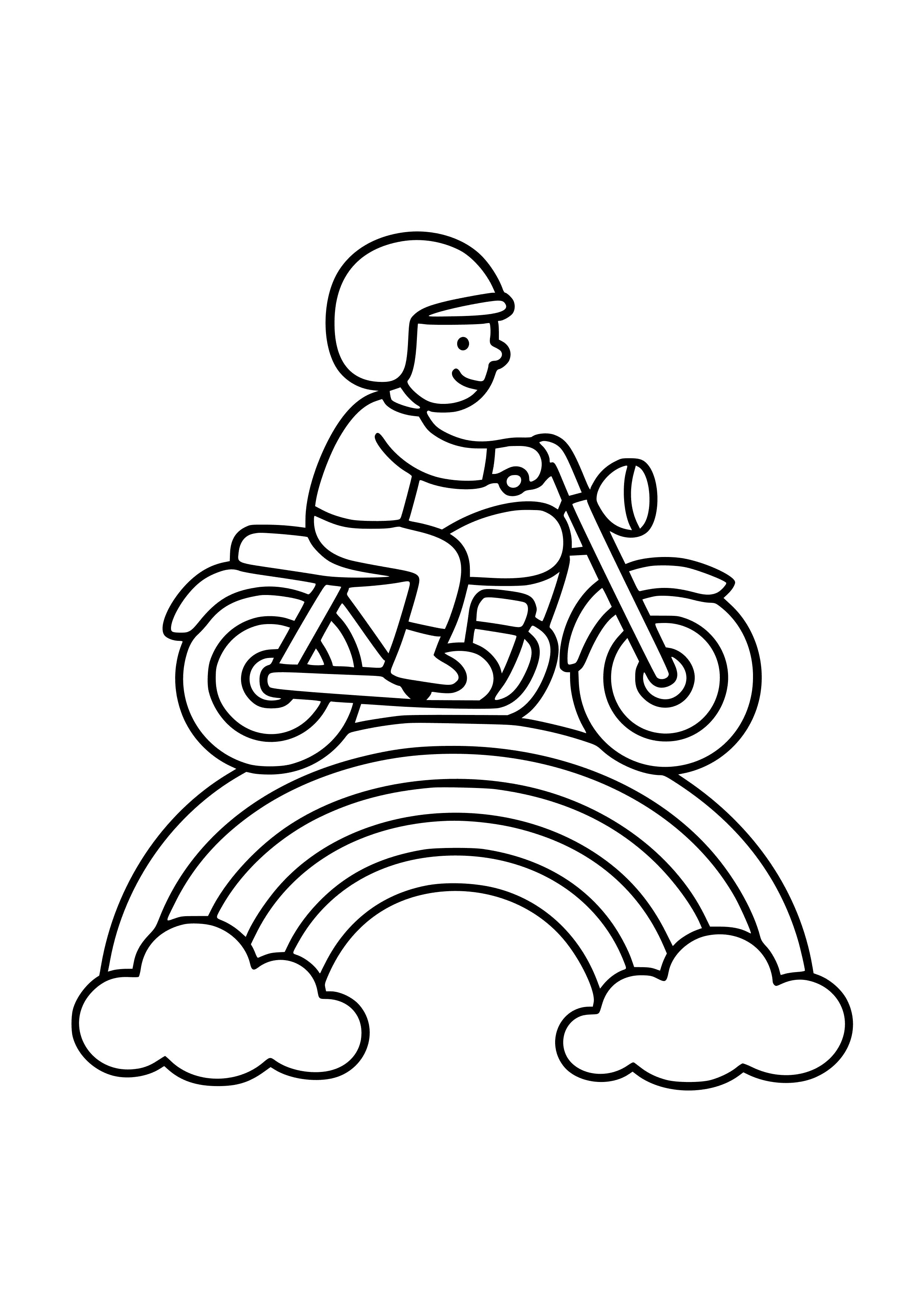 Motorbike Over a Rainbow Bridge Coloring Page