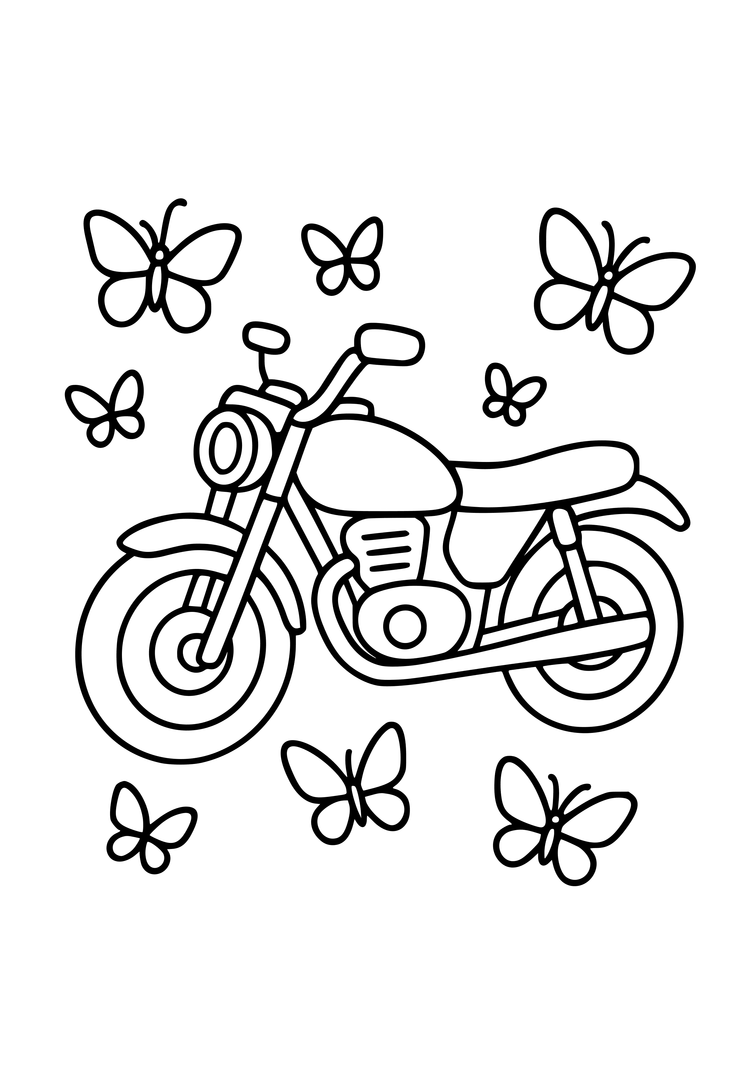 Motorbike Surrounded by Butterflies Coloring Page