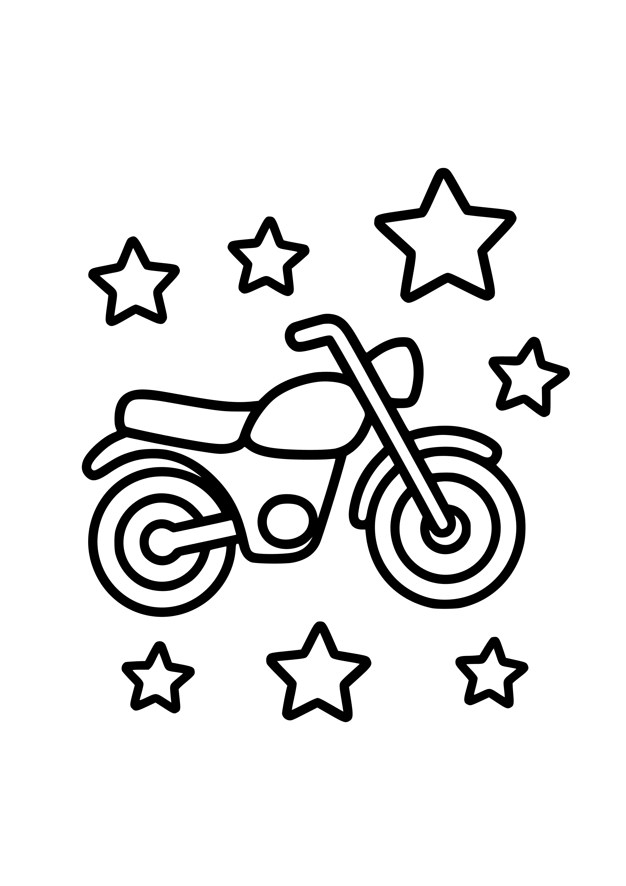 Motorbike Surrounded by Stars Coloring Page
