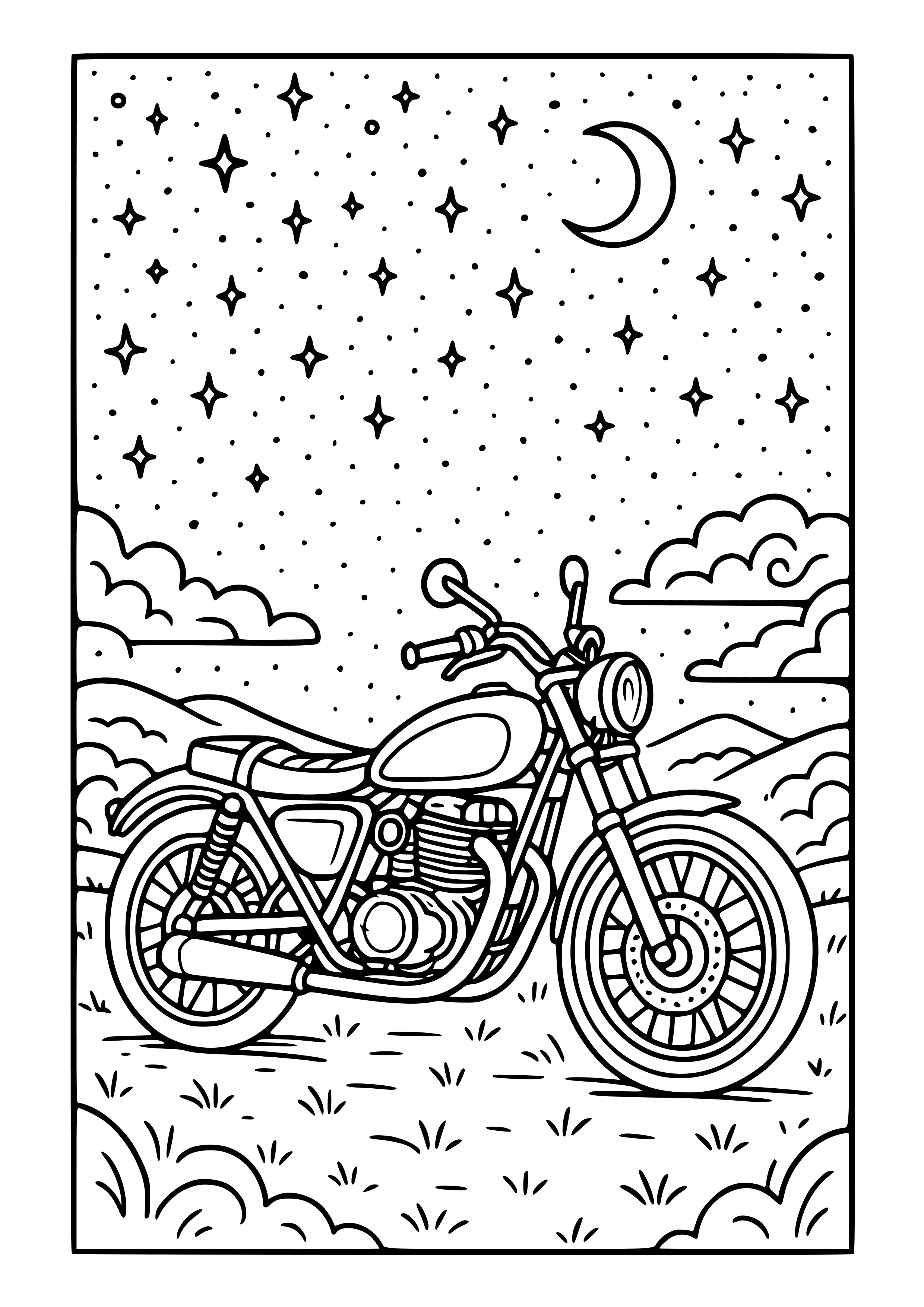 Motorbike Under a Starry Sky Coloring Page