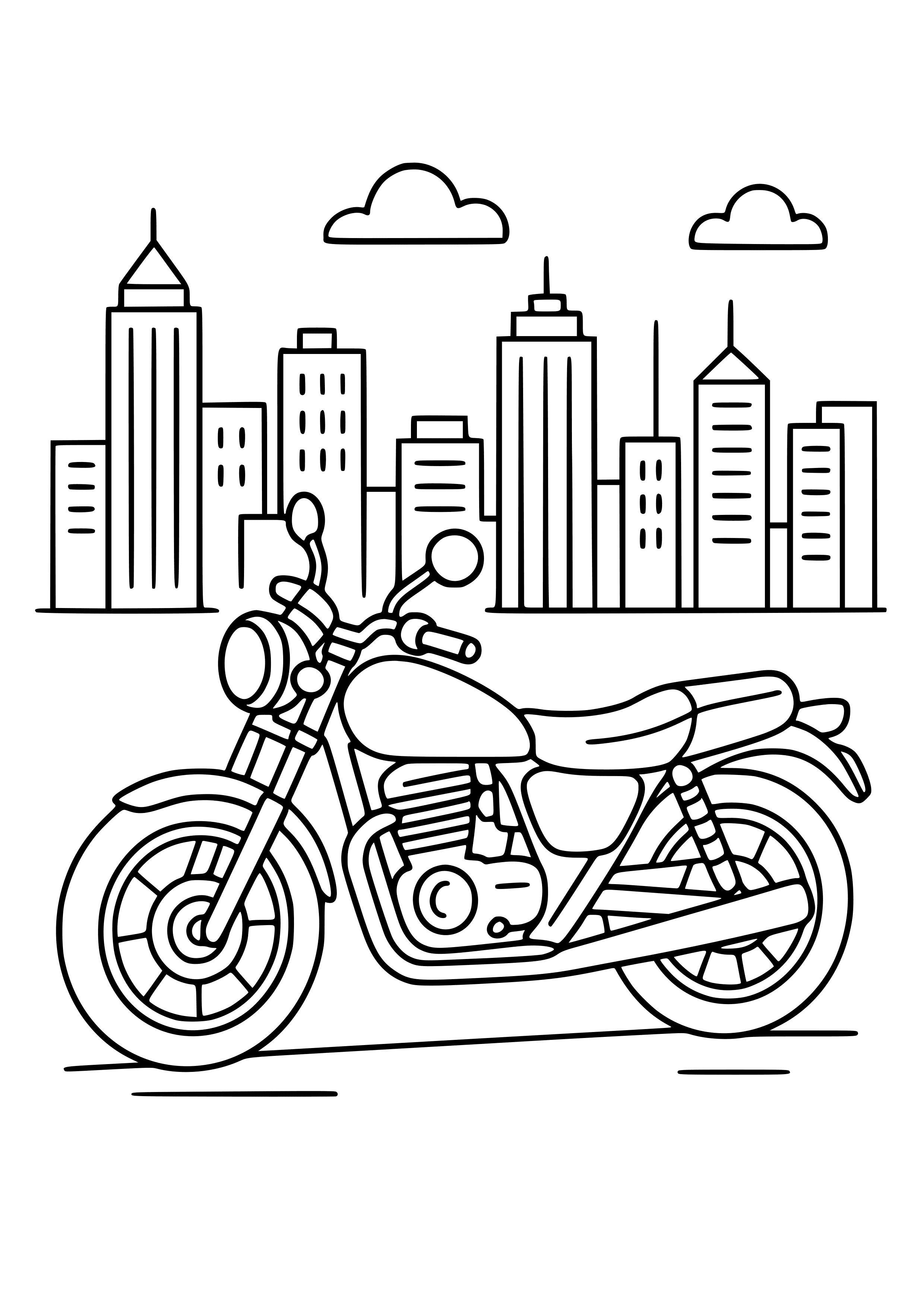 Motorbike with a City Skyline Coloring Page
