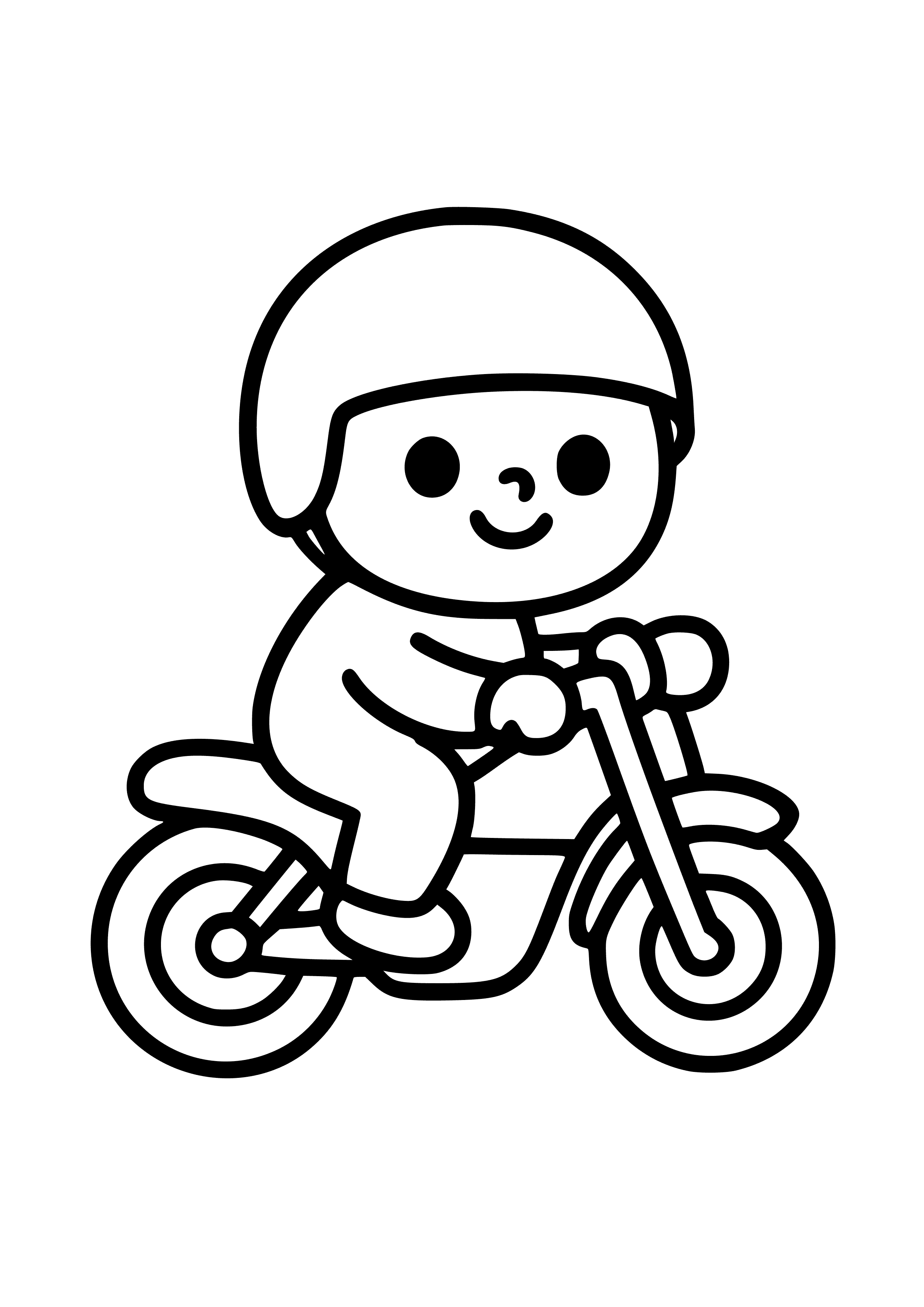 Motorbike with a Cute Character Coloring Page