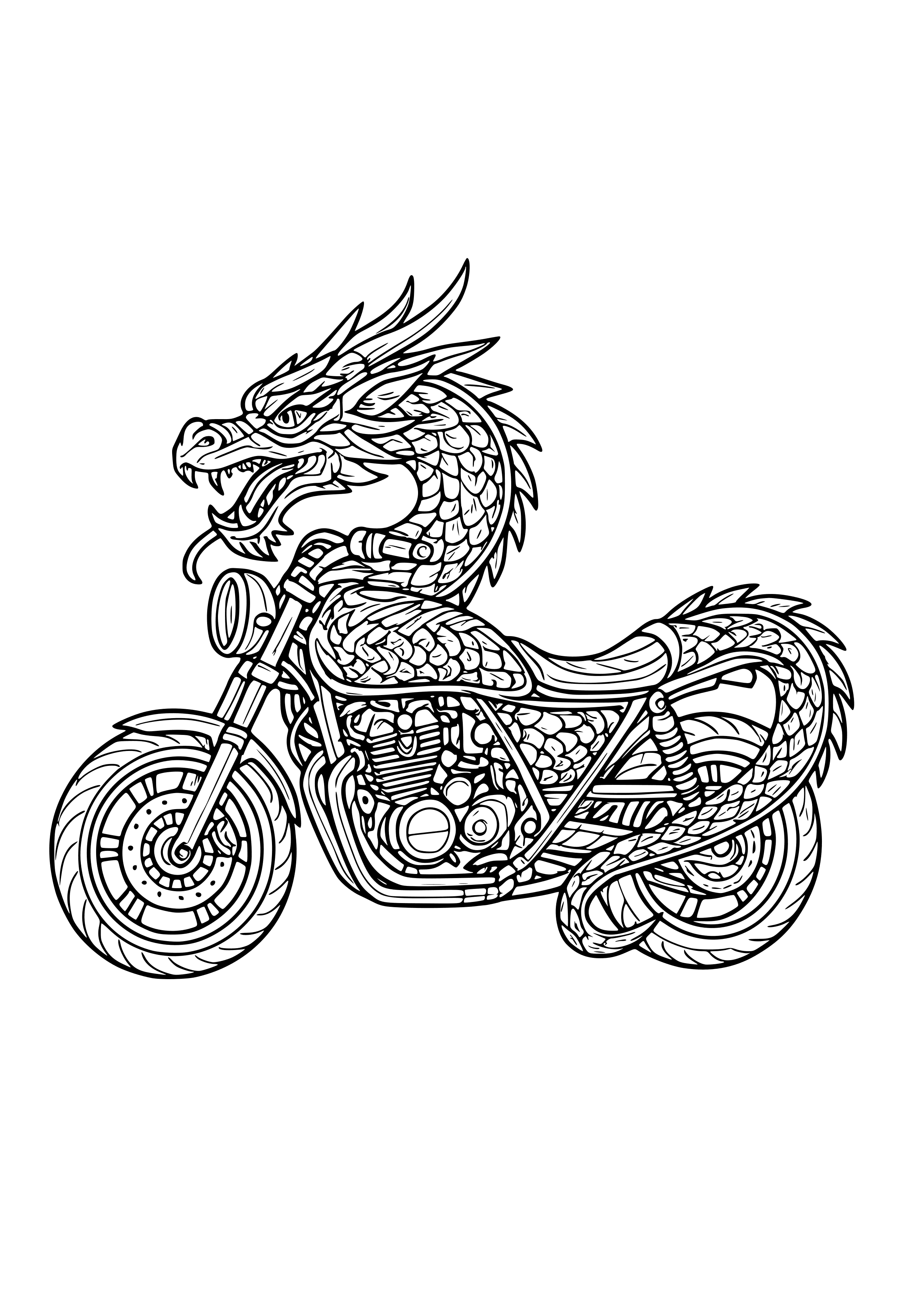 Motorbike with a Dragon Design Coloring Page