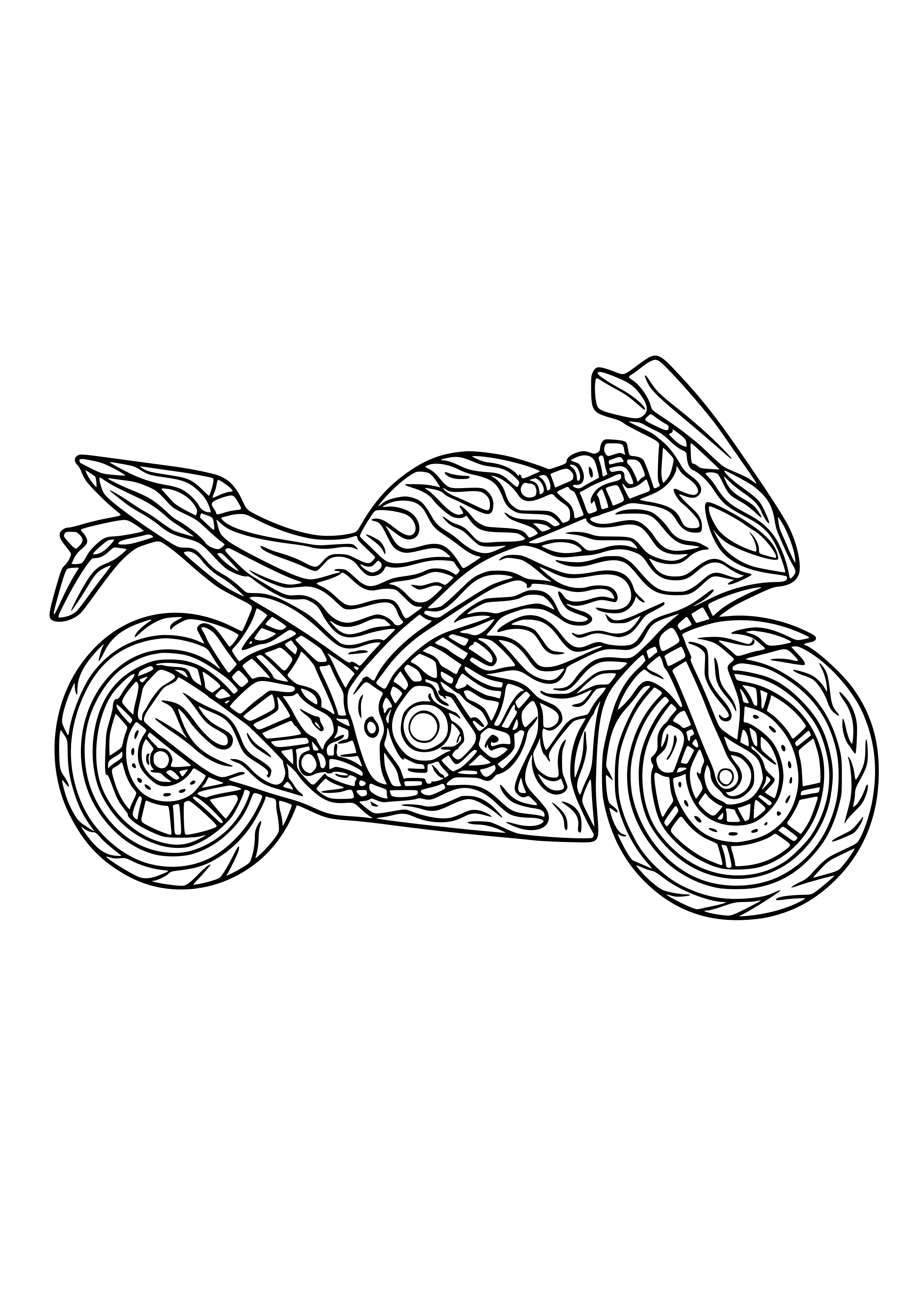 Motorbike with a Fiery Pattern Coloring Page