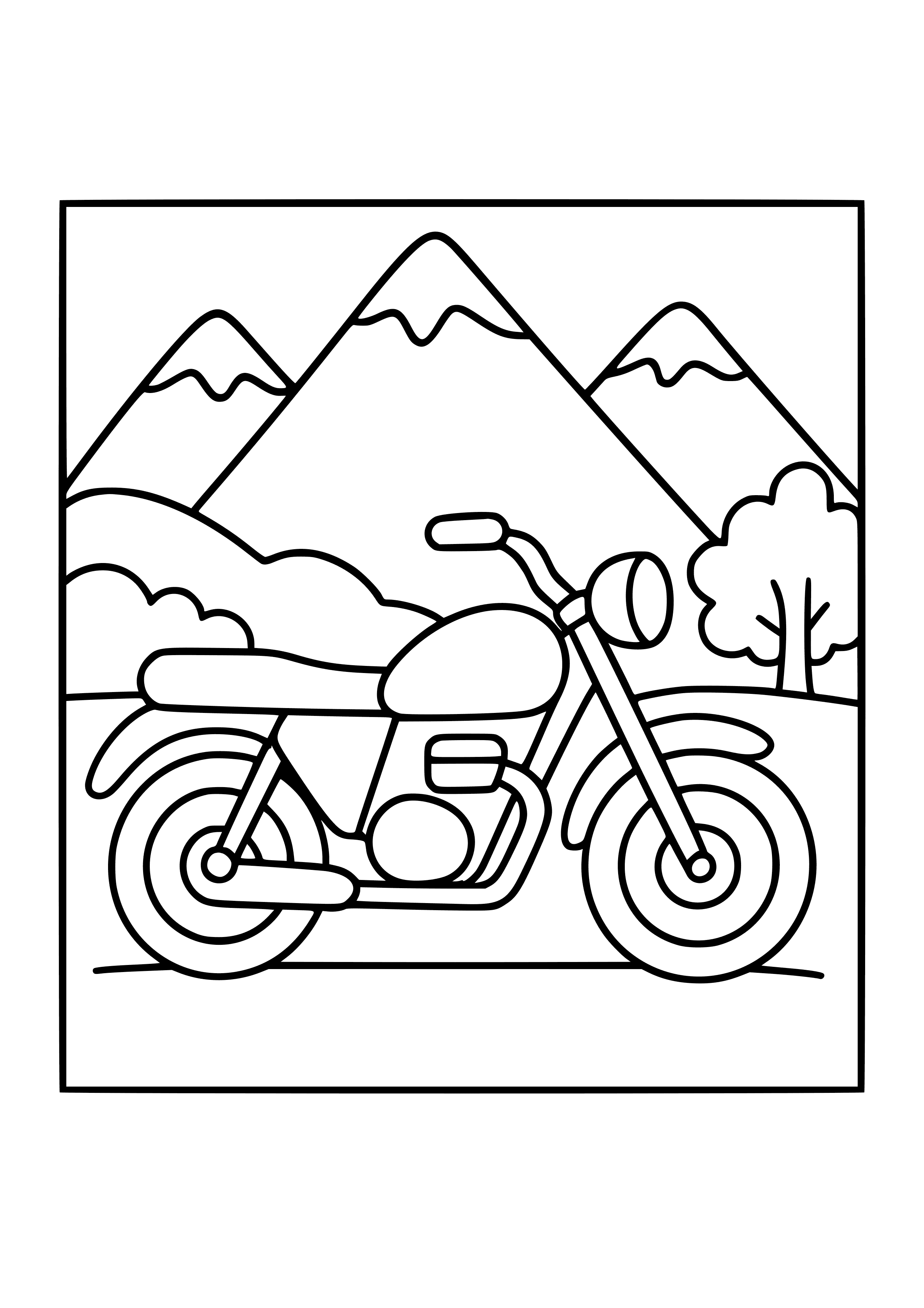 Motorbike with a Mountain Backdrop Coloring Page