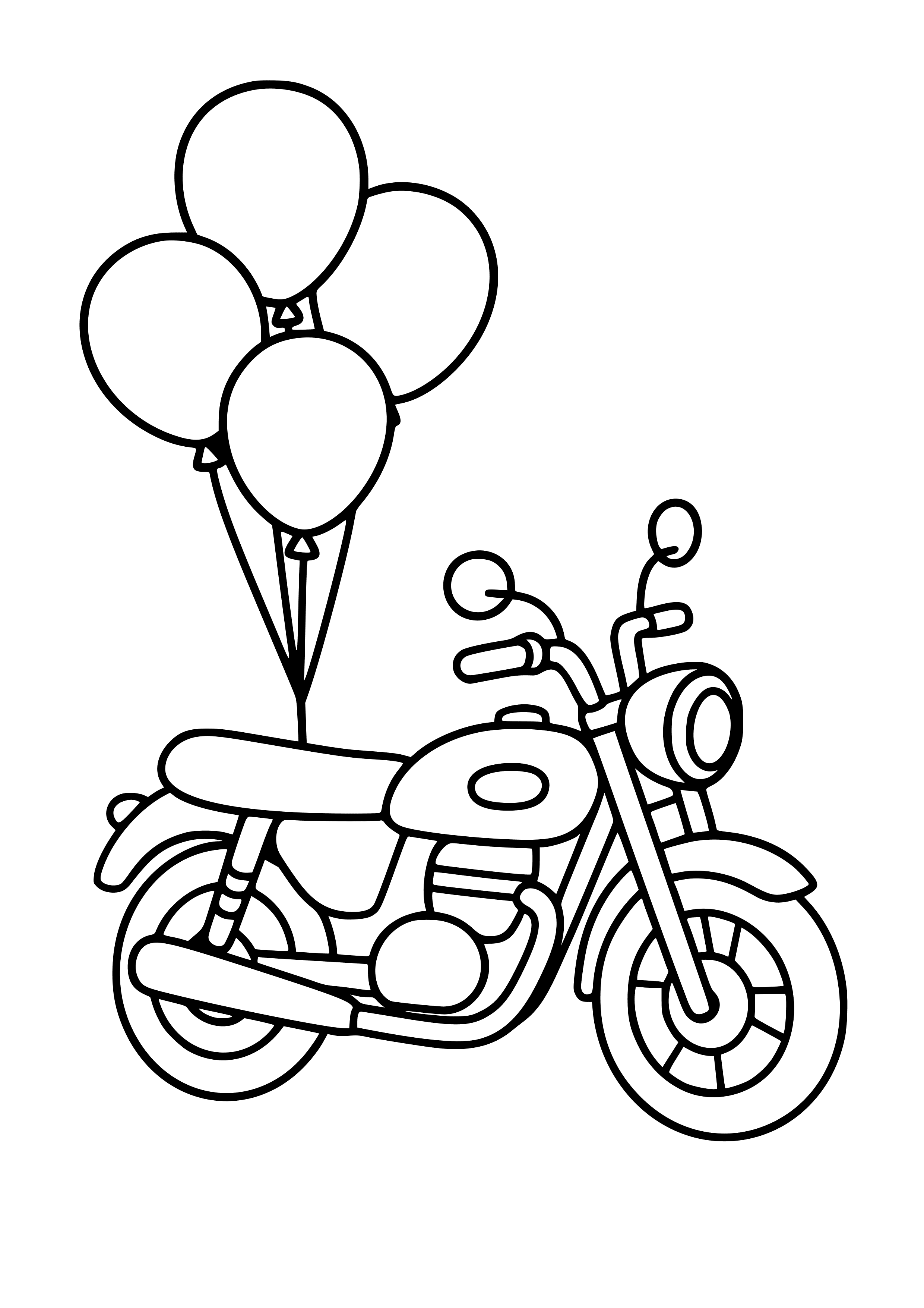 Motorbike with Colorful Balloons Coloring Page