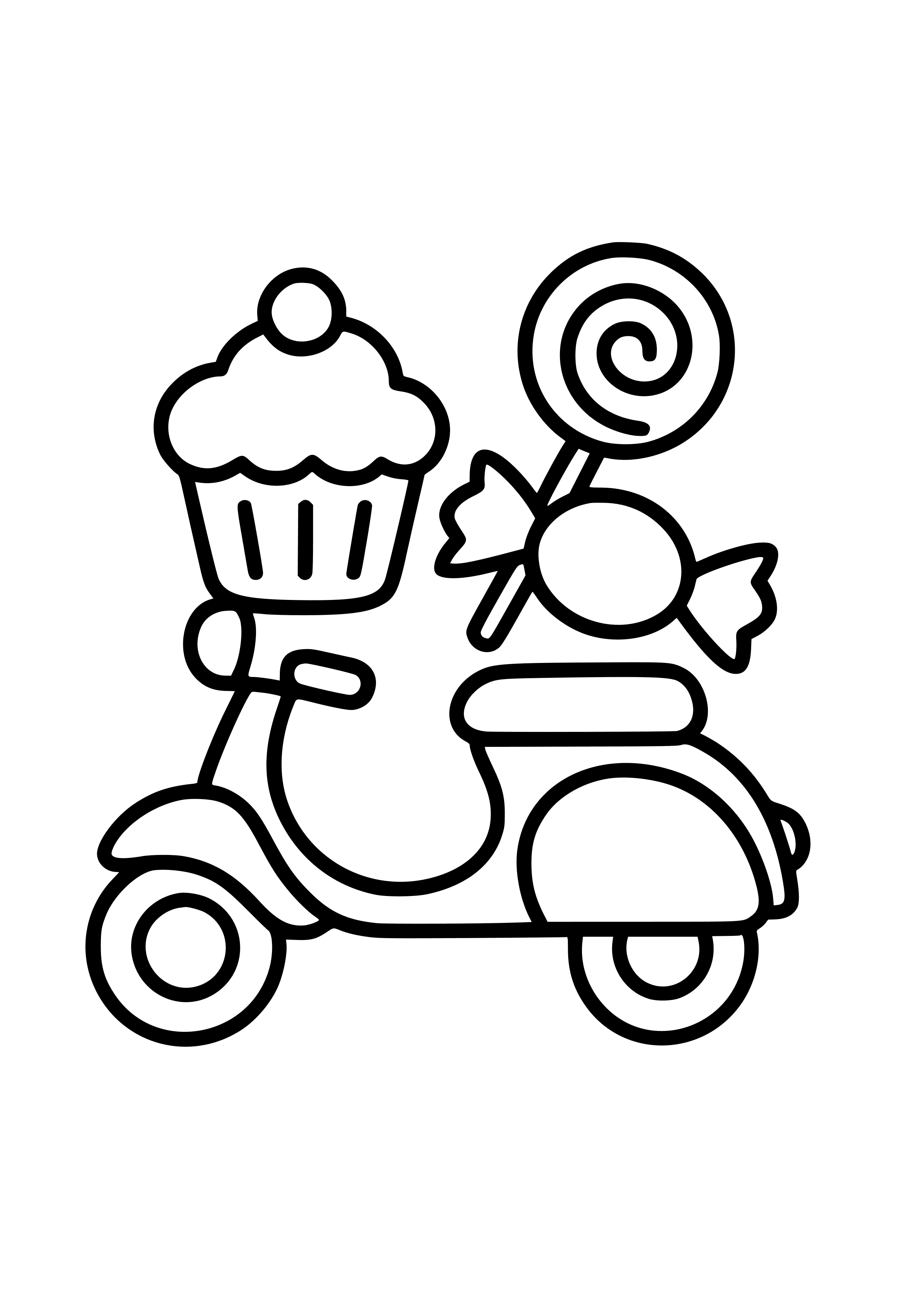 Motorbike with Cupcakes and Candy Coloring Page