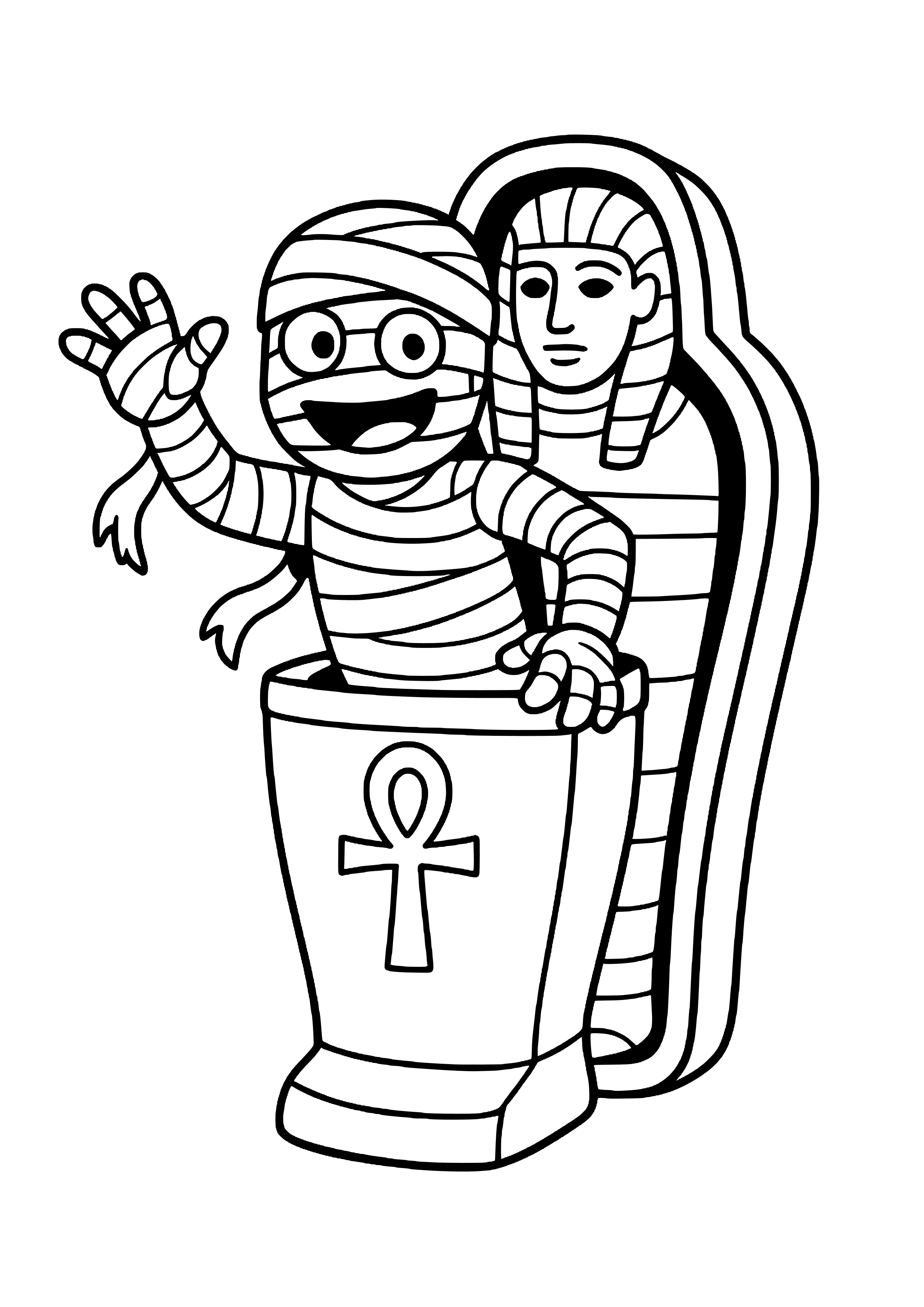 Mummy Popping Out of a Sarcophagus Coloring Page