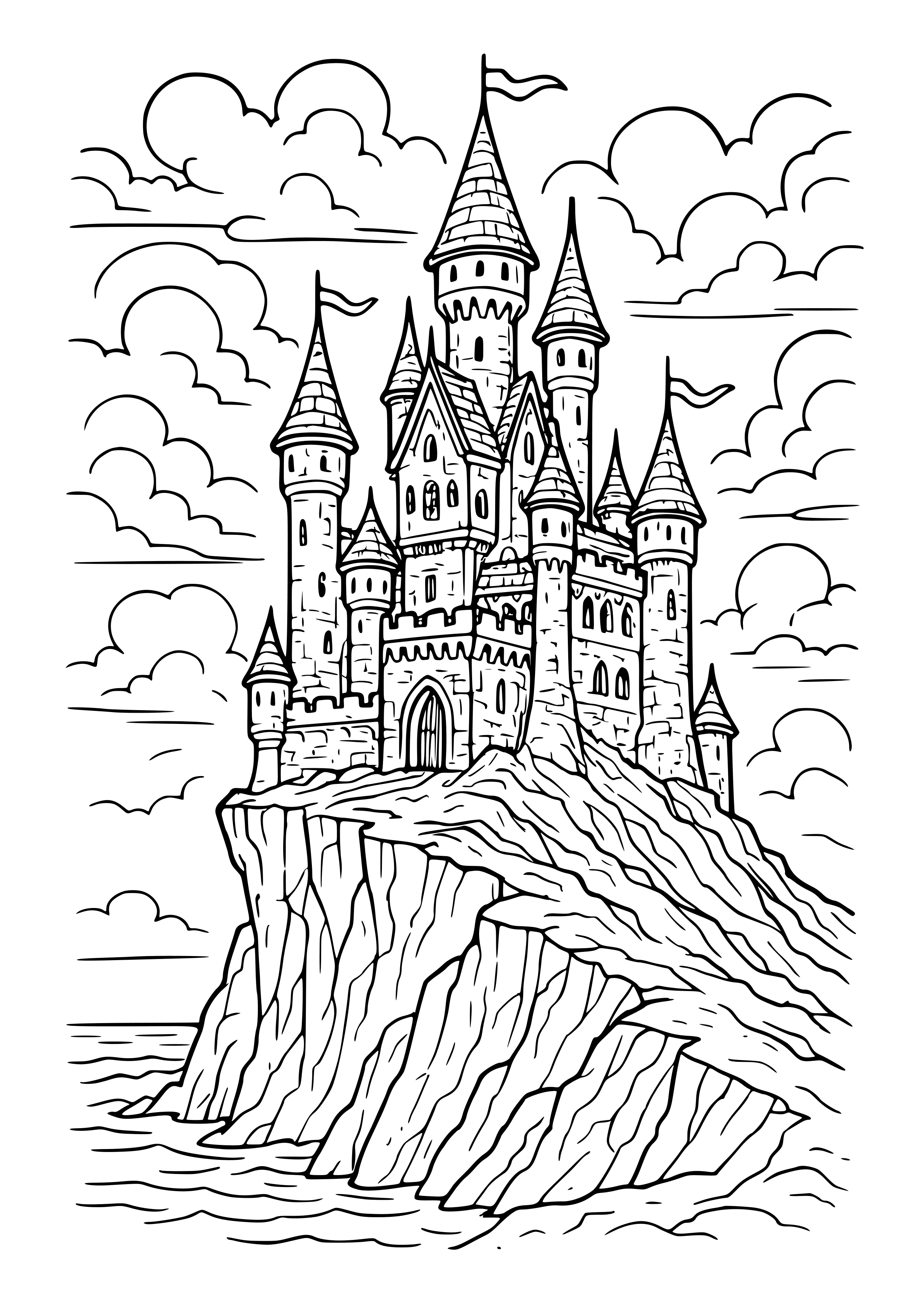 Mysterious Castle on a Cliff Coloring Page