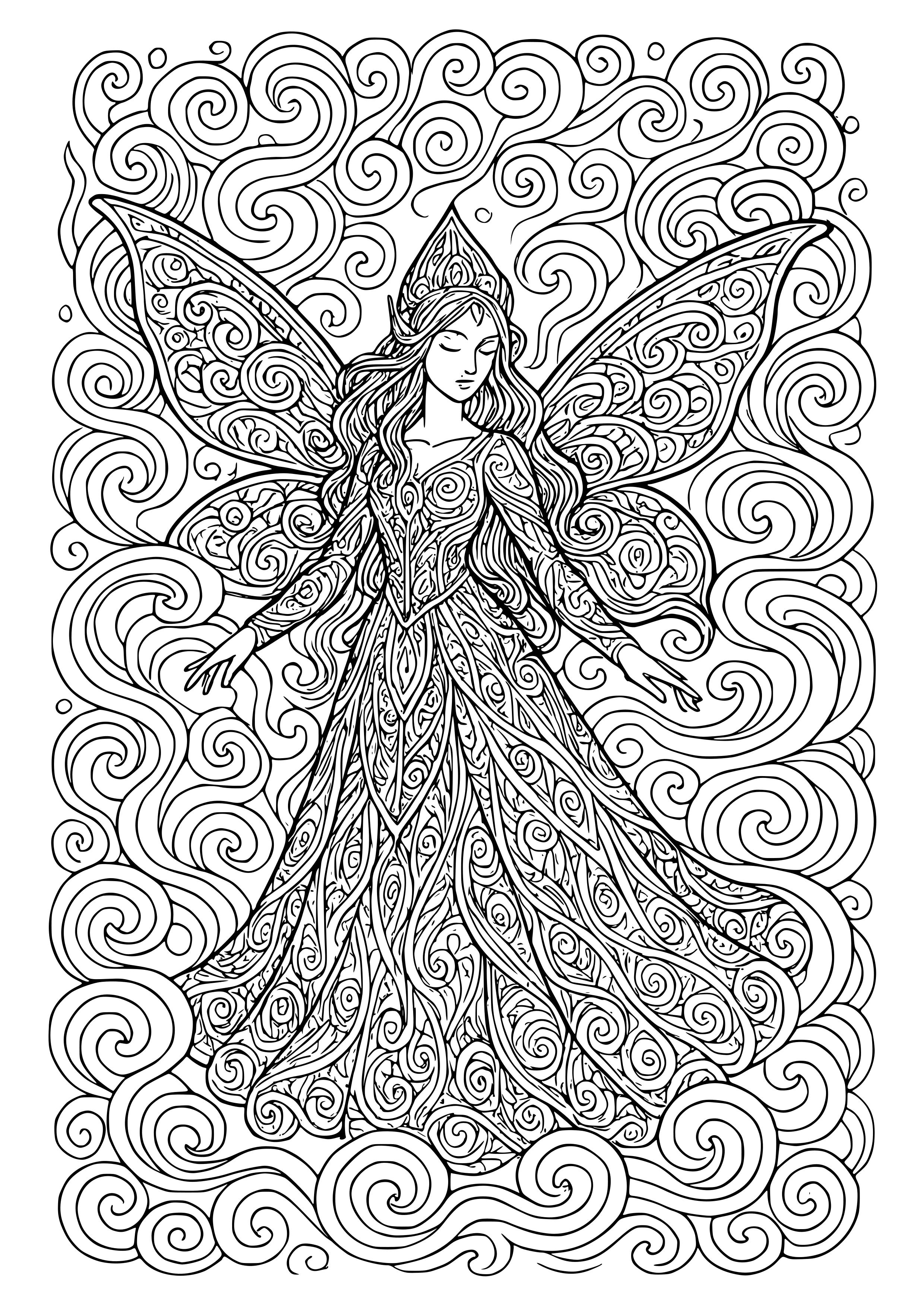 Mysterious Fairy Surrounded by Swirling Mist Coloring Page