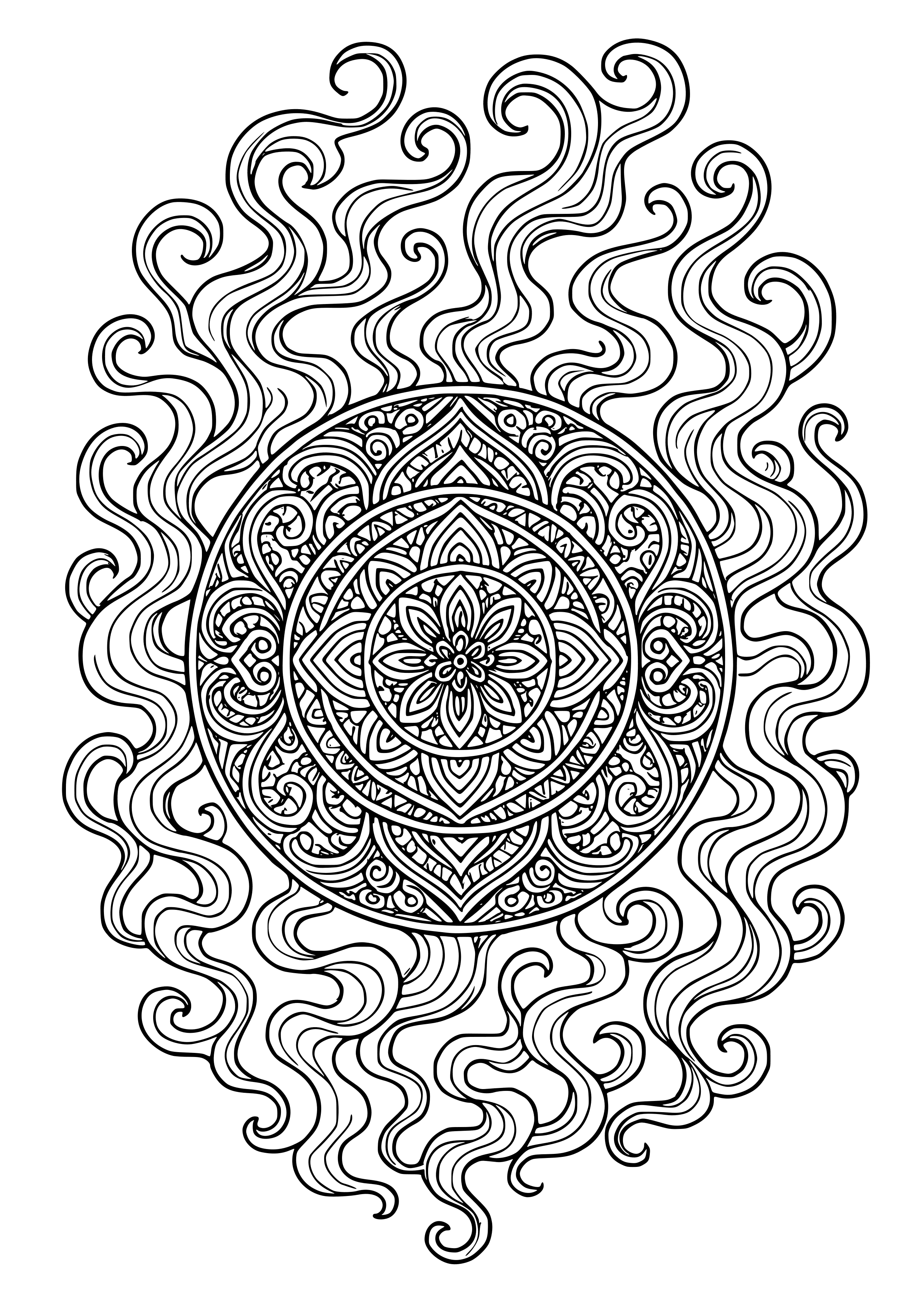 Mystical Orb Surrounded by Swirling Smoke Coloring Page