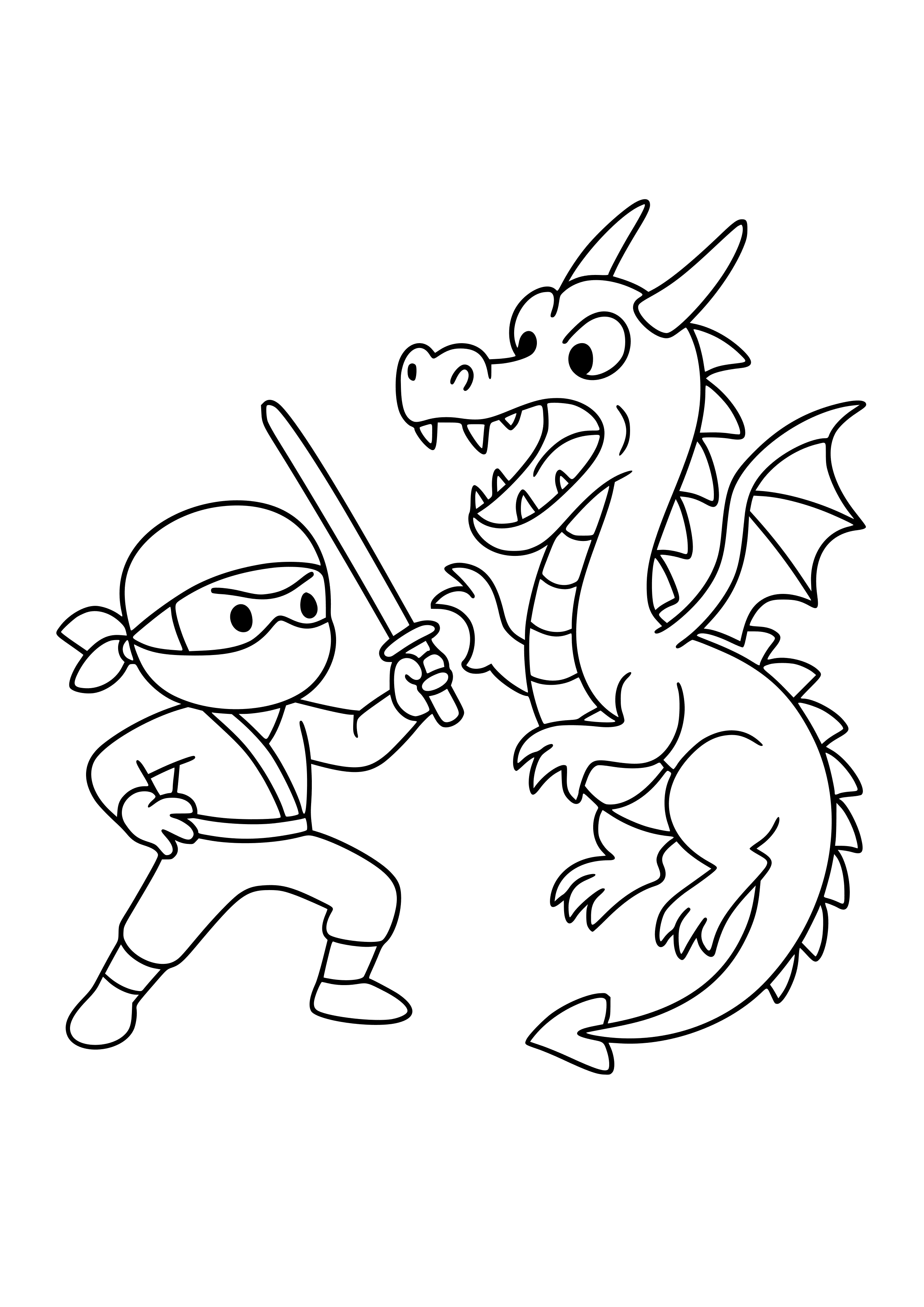 Ninja Battling a Dragon Coloring Page