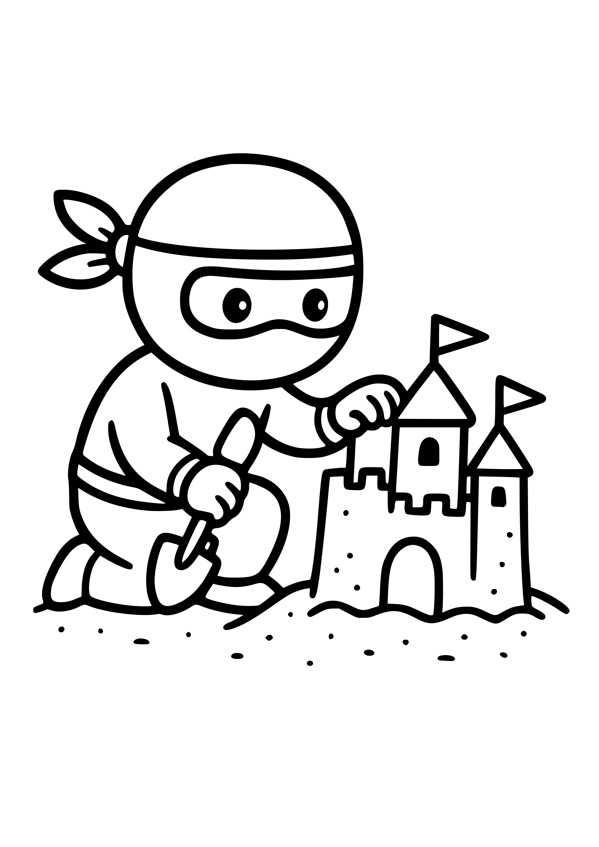 Ninja Building a Sandcastle Coloring Page