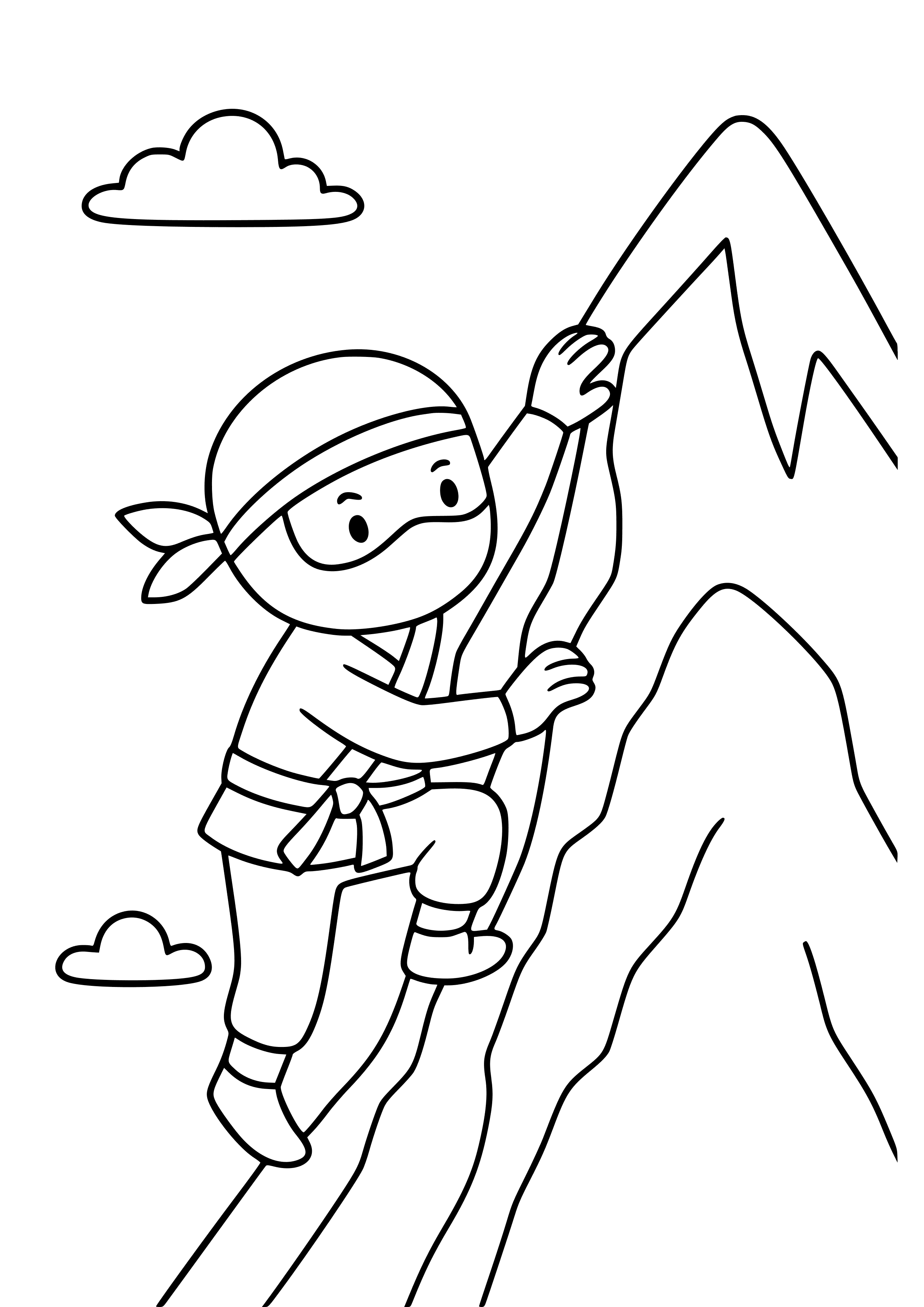 Ninja Climbing a Mountain Coloring Page