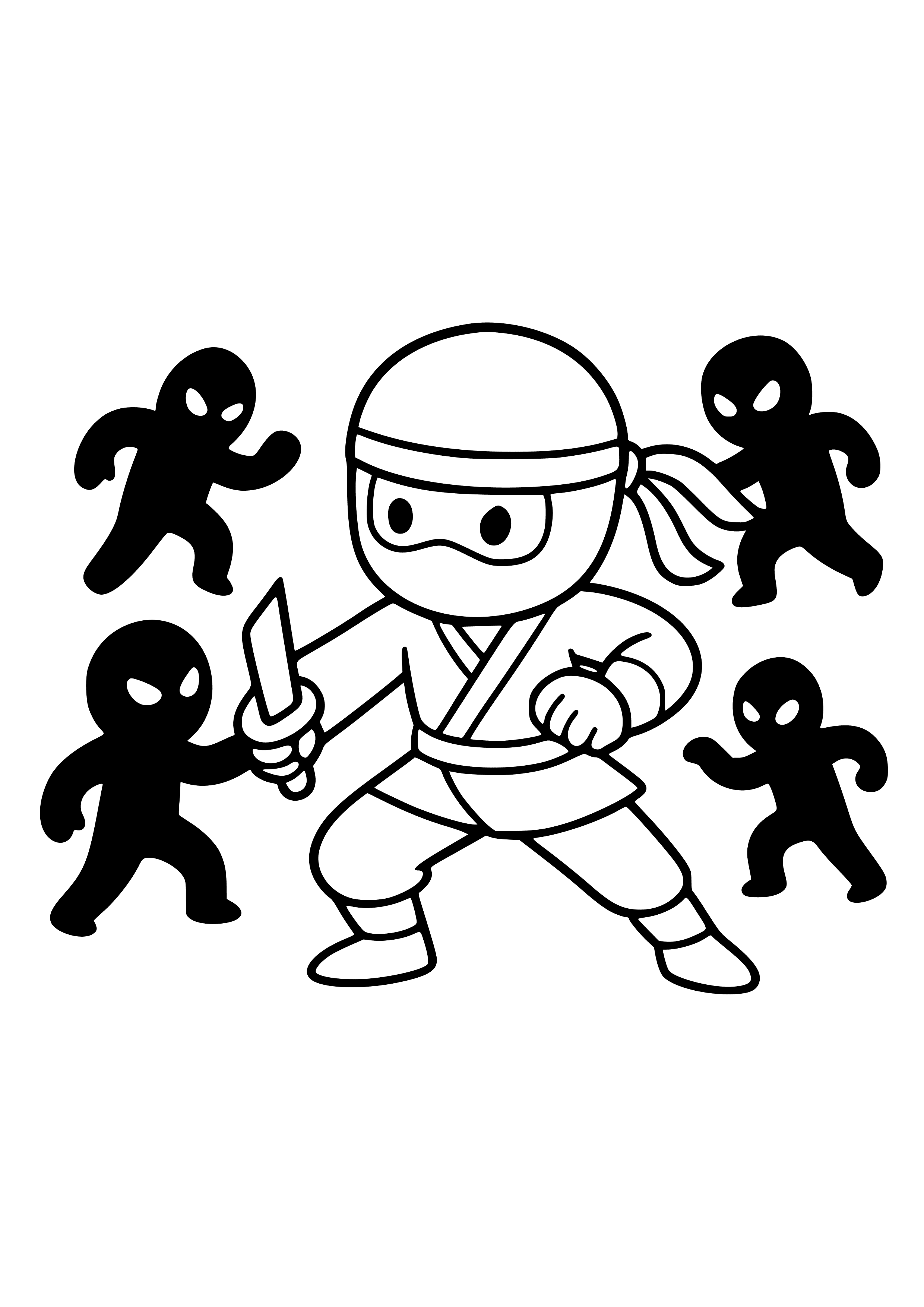 Ninja Fighting Against Shadows Coloring Page