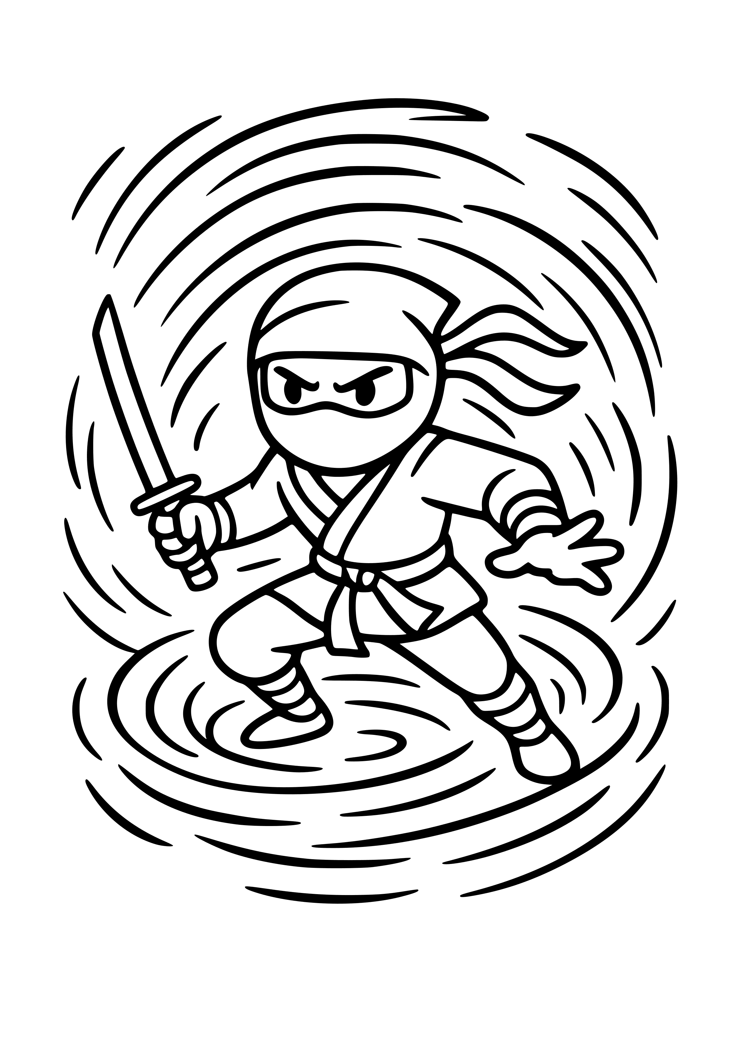 Ninja in a Whirlwind Coloring Page