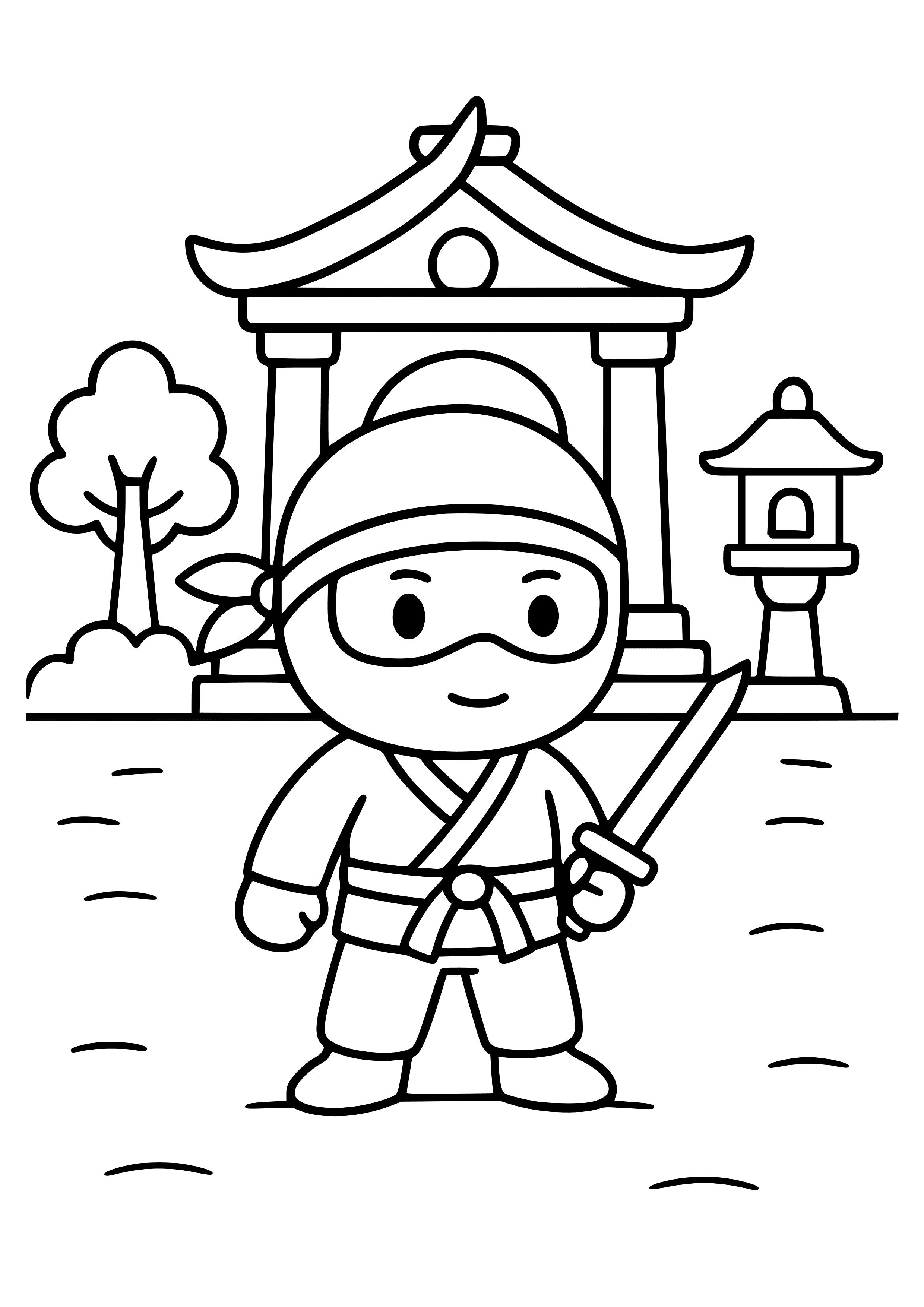 Ninja in an Ancient Temple Coloring Page