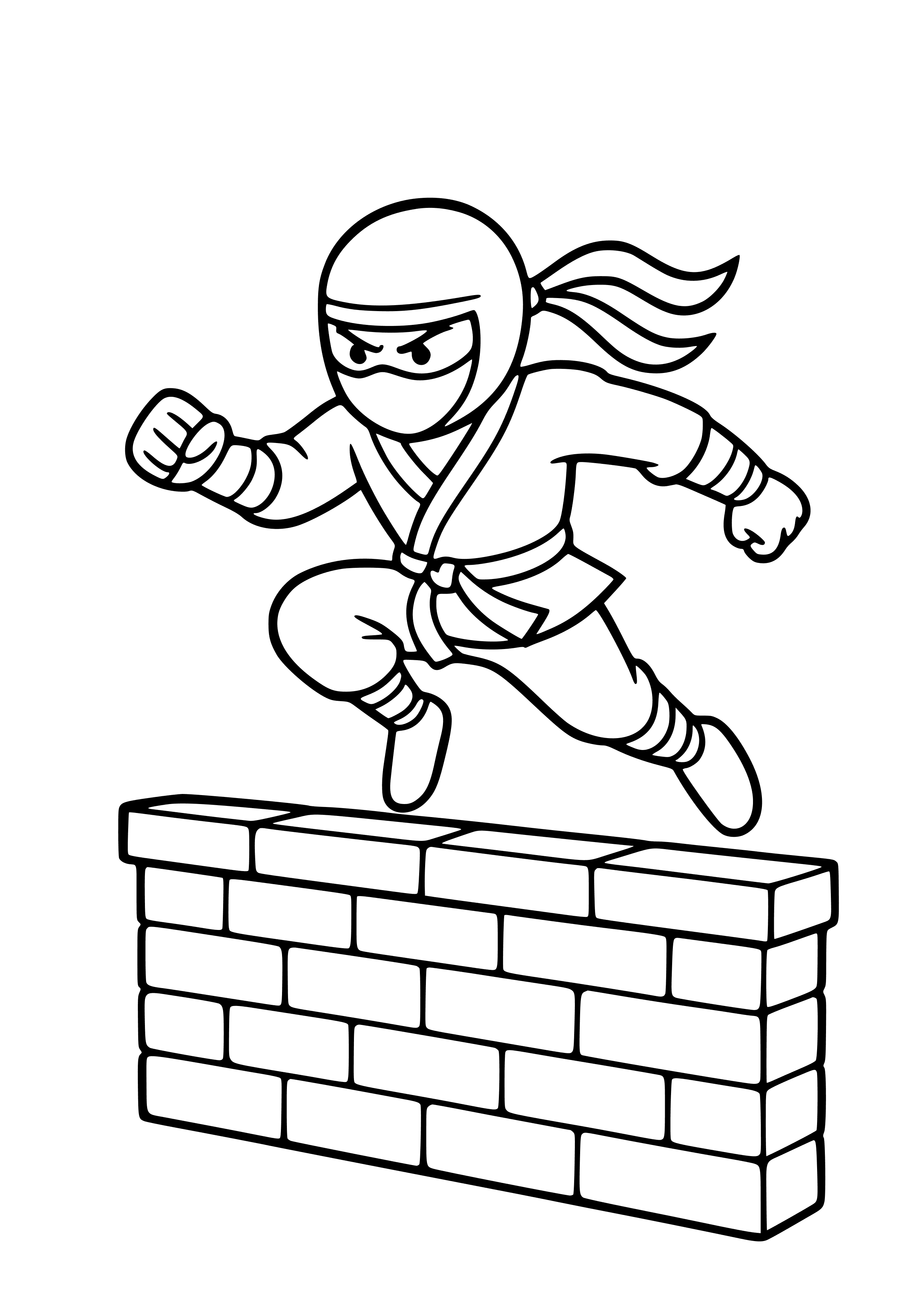 Ninja Jumping Over a Wall Coloring Page