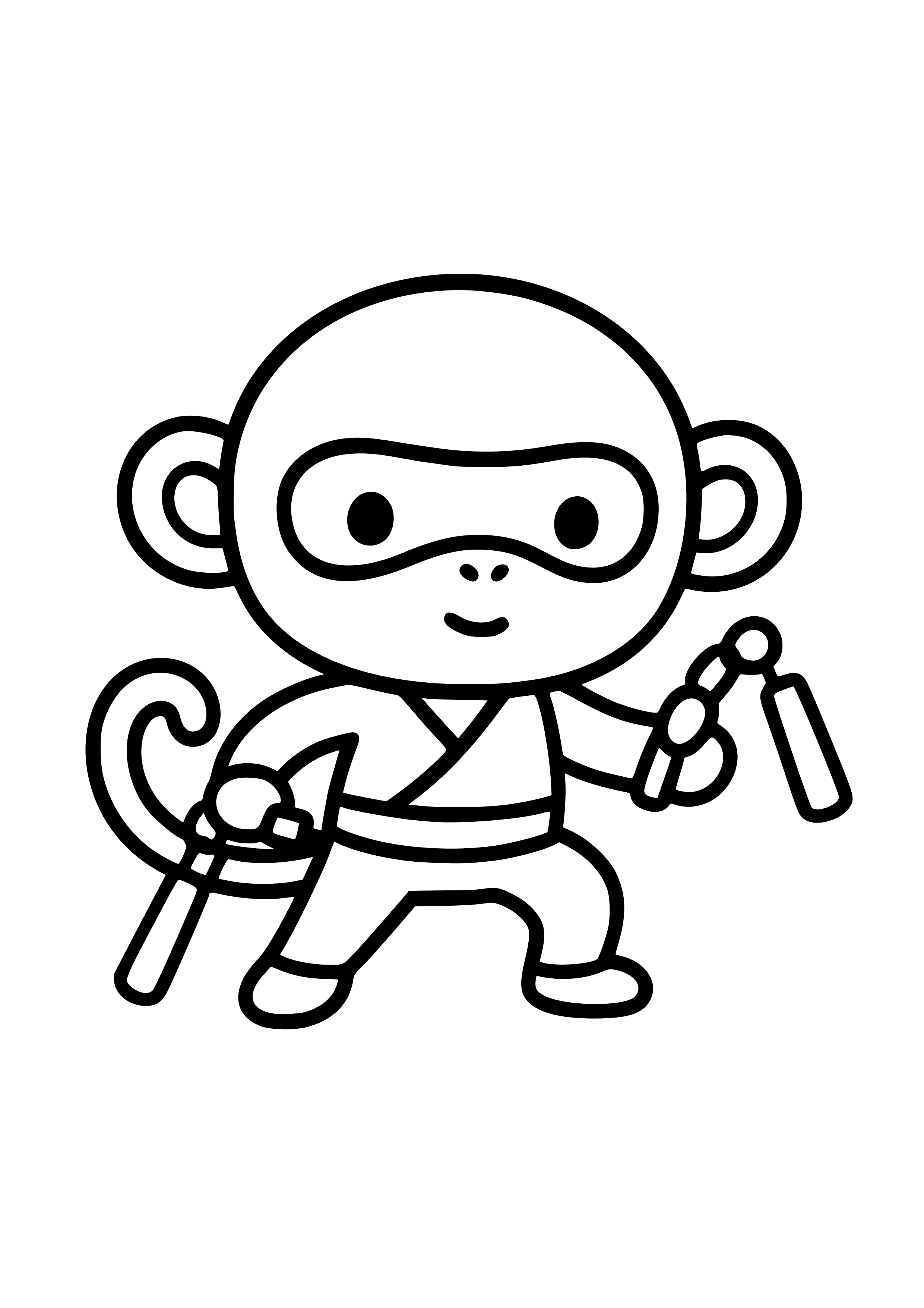 Ninja Monkey with Nunchucks Coloring Page