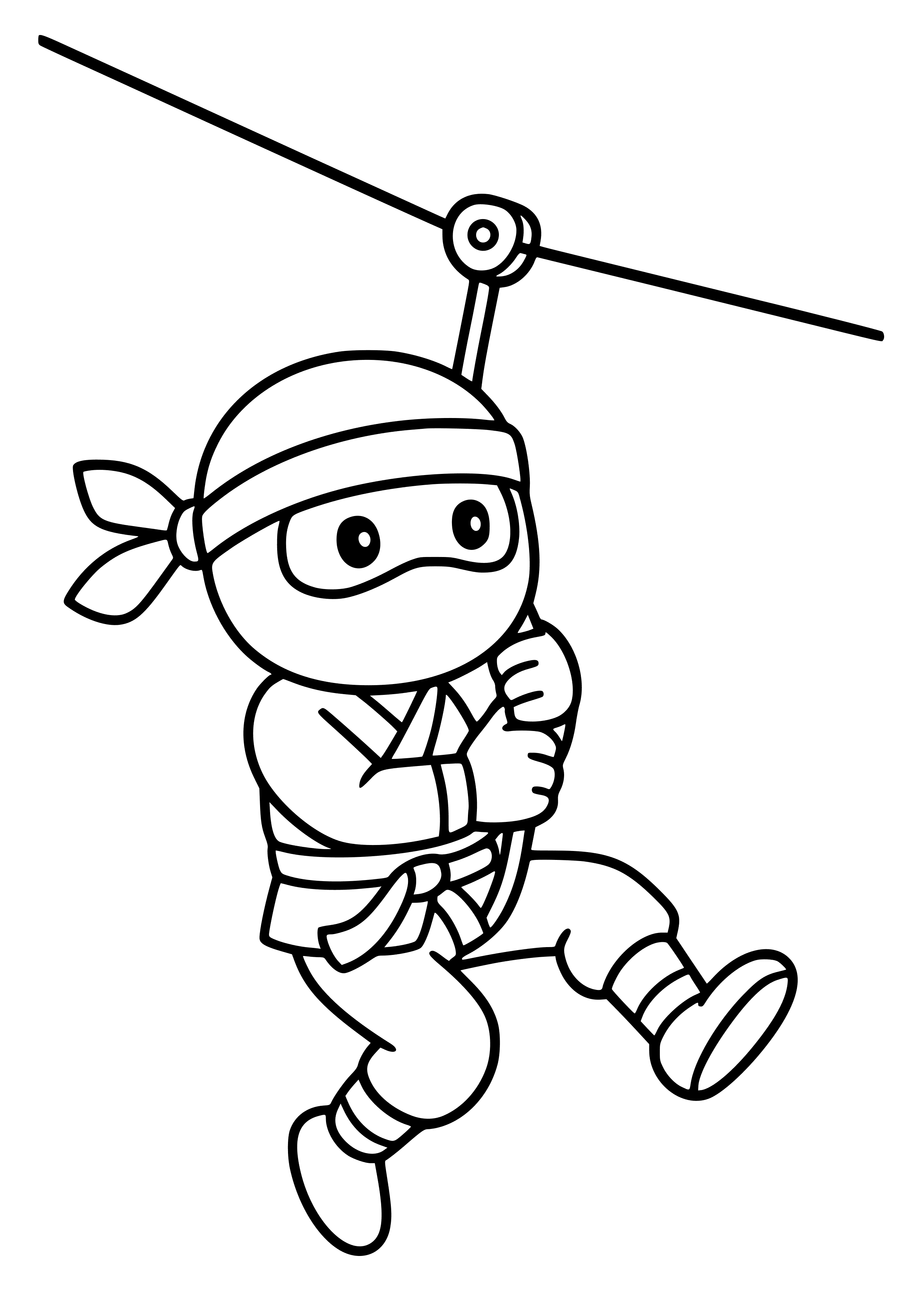 Ninja on a Zip Line Coloring Page