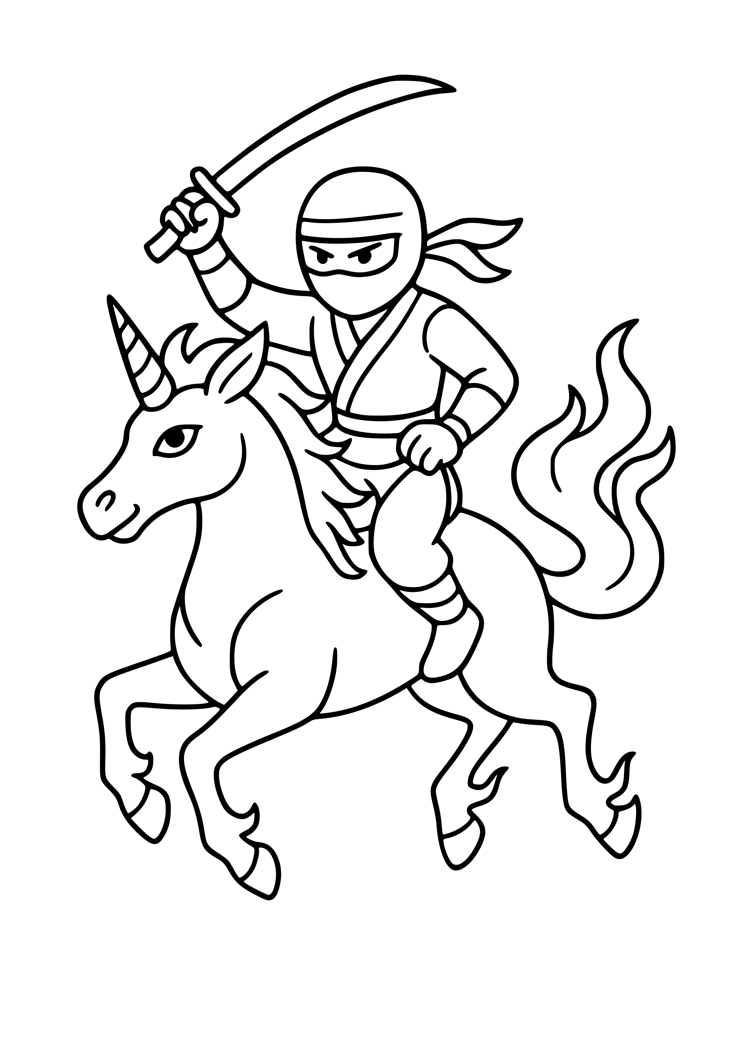 Ninja Riding a Mystical Creature Coloring Page