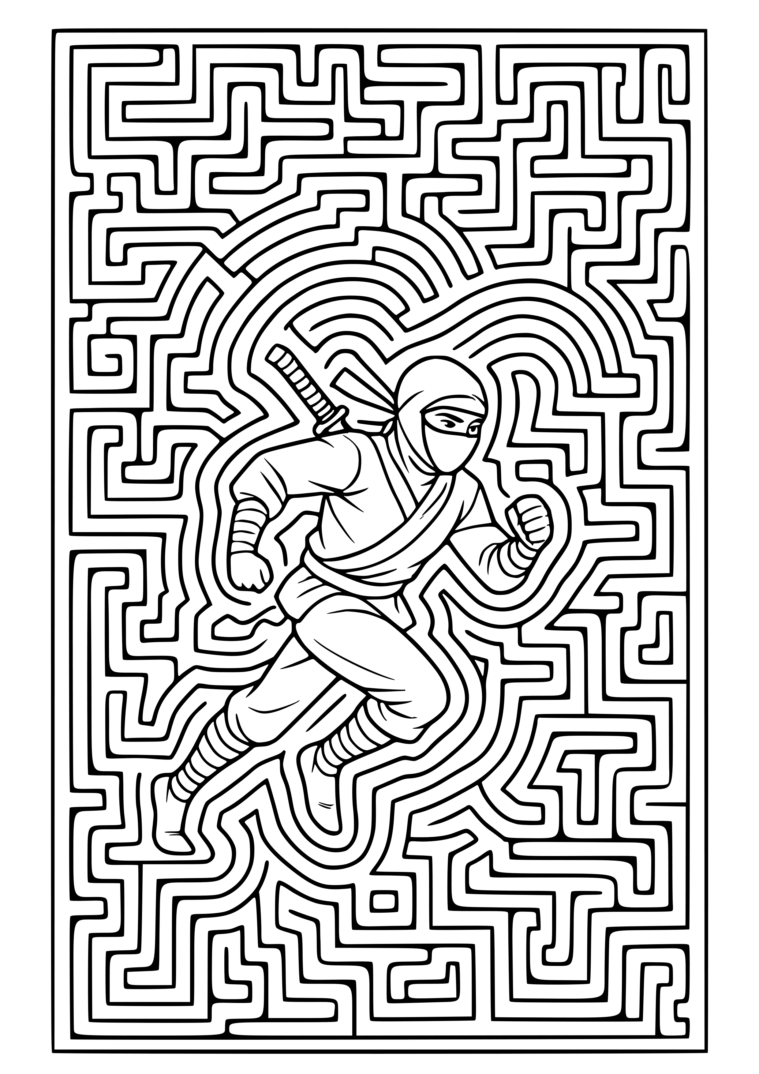 Ninja Running Through a Maze Coloring Page