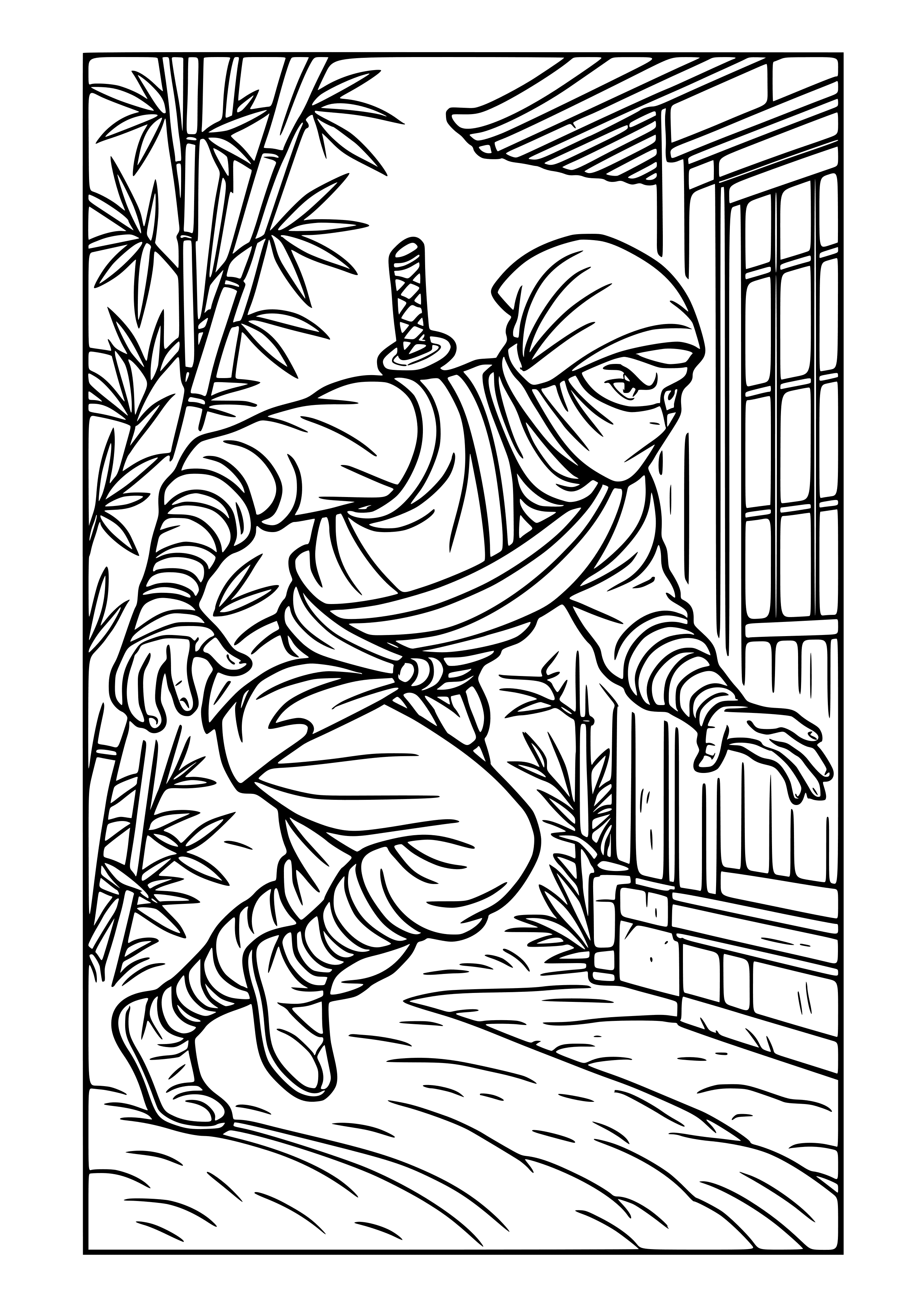 Ninja Stealthily Escaping Coloring Page
