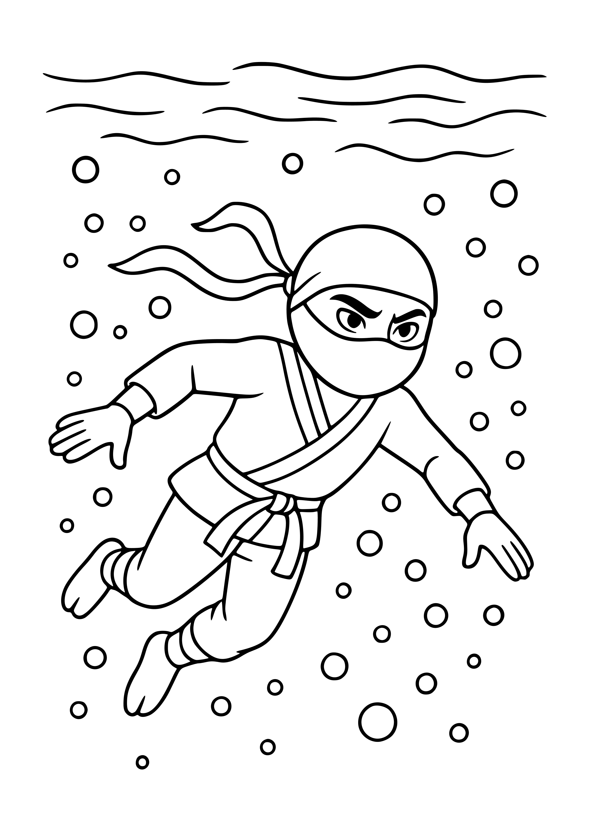 Ninja Swimming Underwater Coloring Page