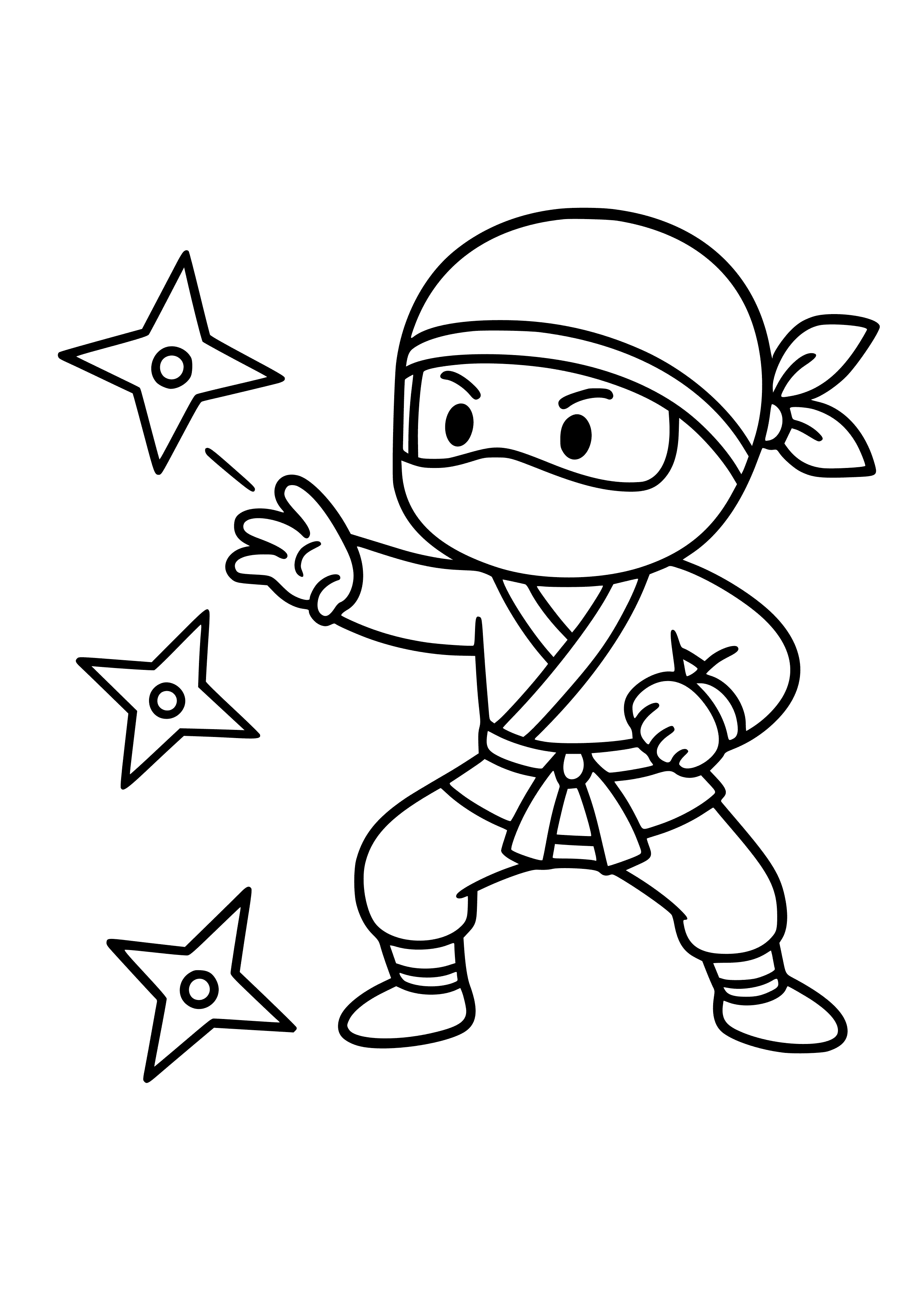 Ninja Training with Shurikens Coloring Page