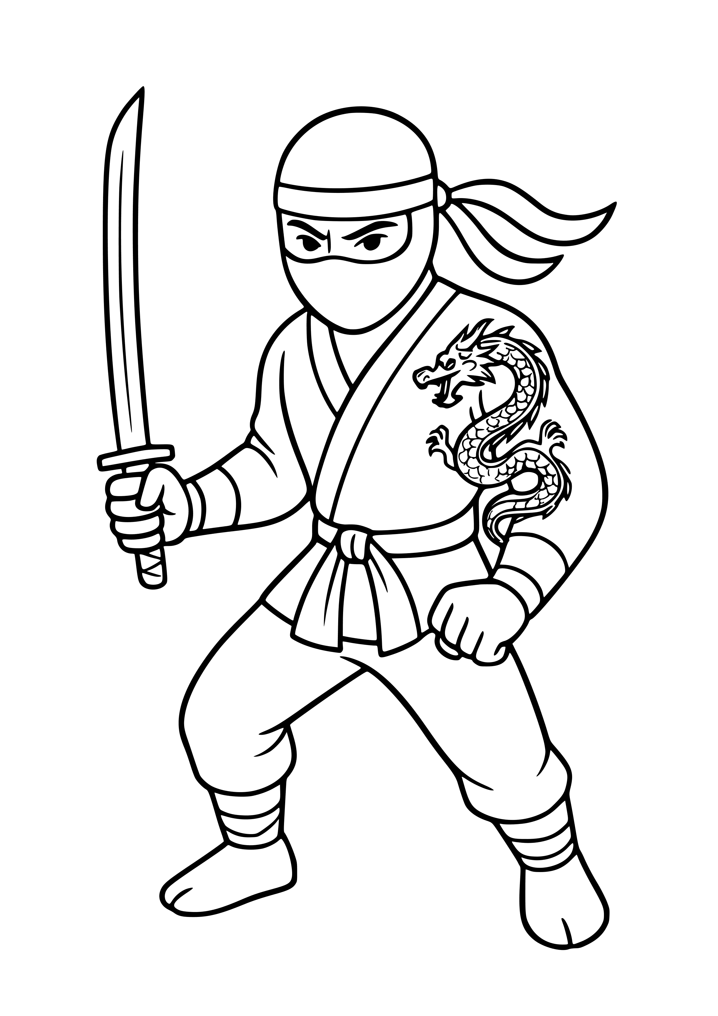 Ninja with a Dragon Tattoo Coloring Page