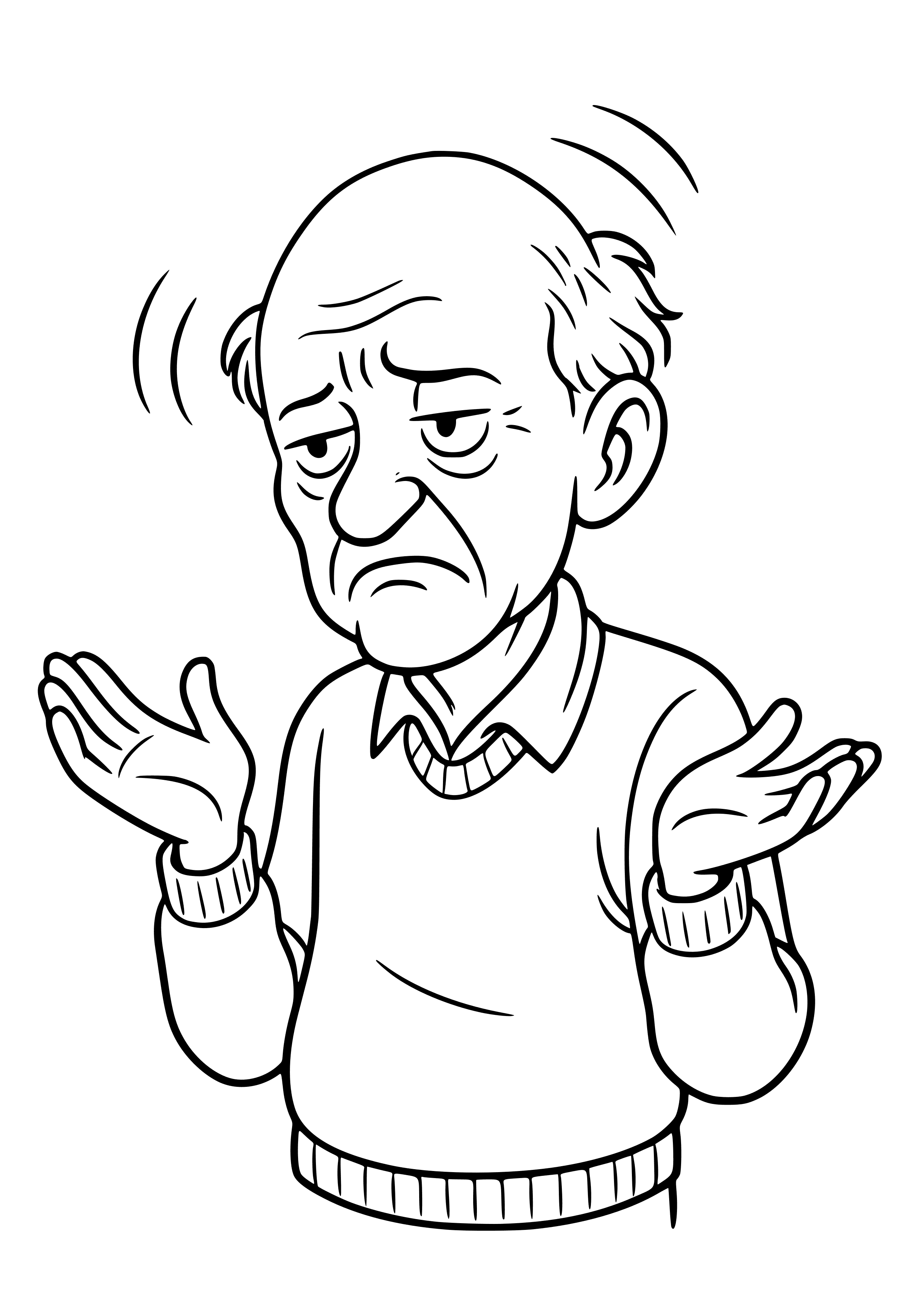 Old Man Shaking His Head in Disagreement Coloring Page