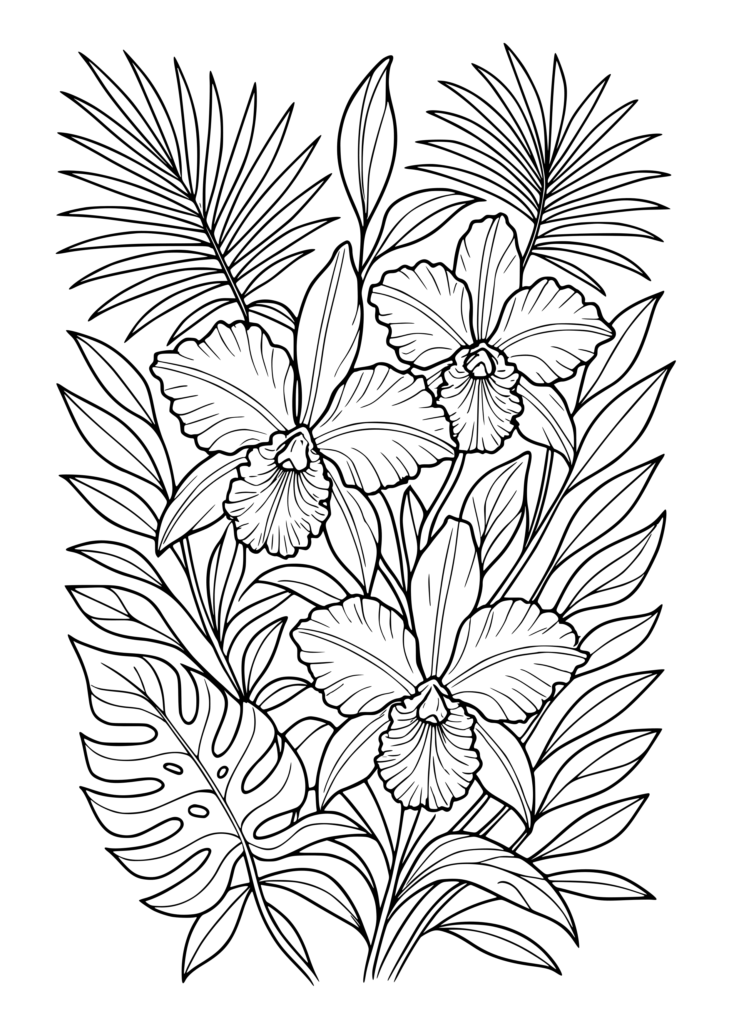 Orchids in a Tropical Setting Coloring Page