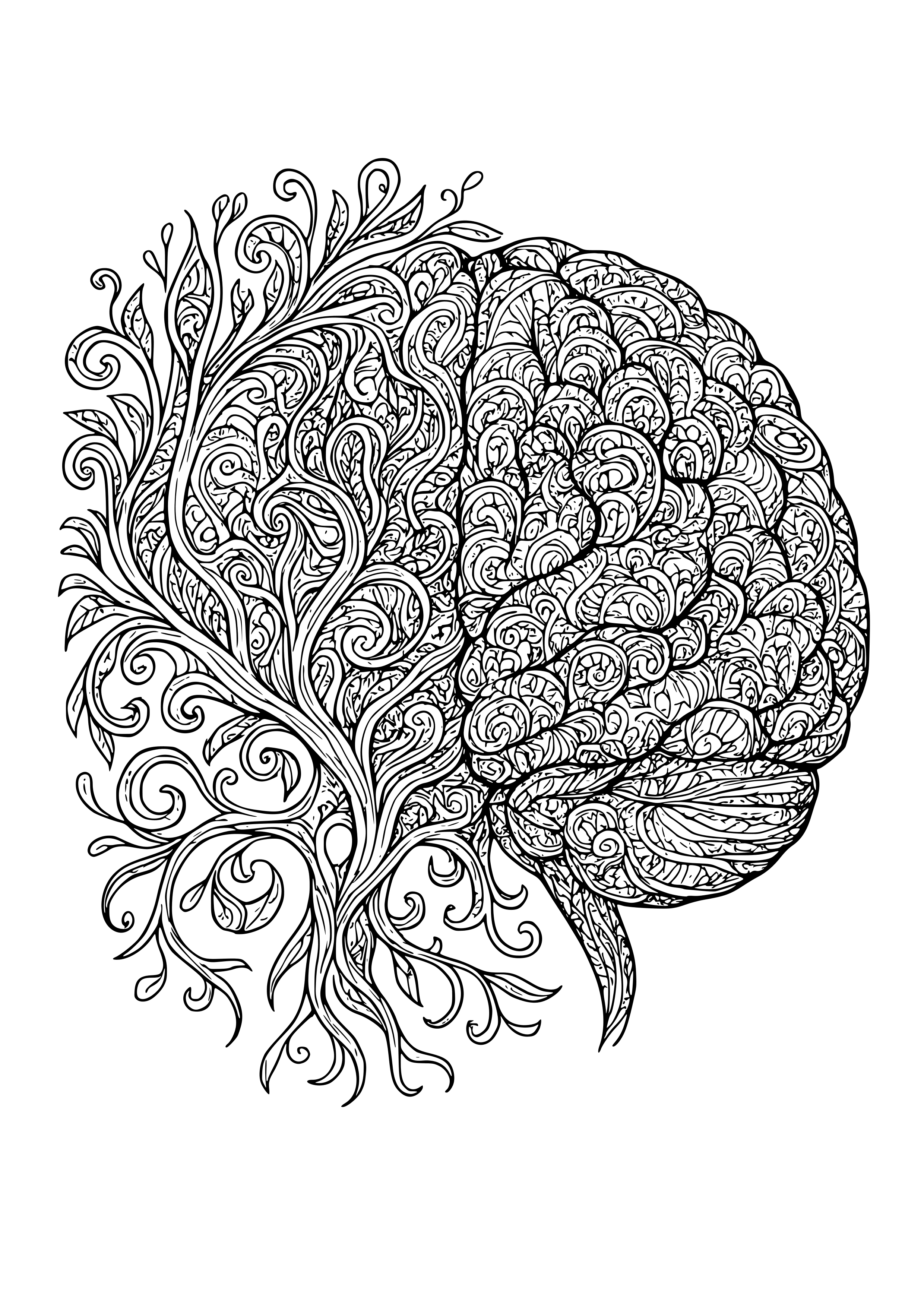 Organic Forms Blending Into a Complex Brain Structure Coloring Page