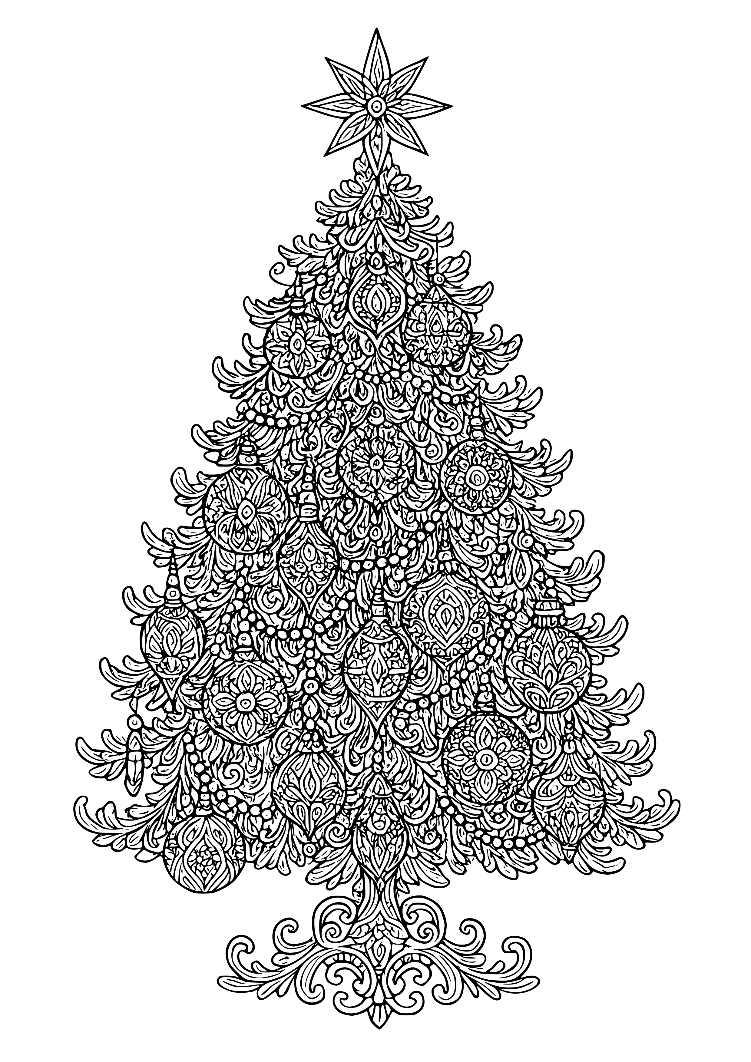 Ornate Holiday Decorations on a Tree Coloring Page