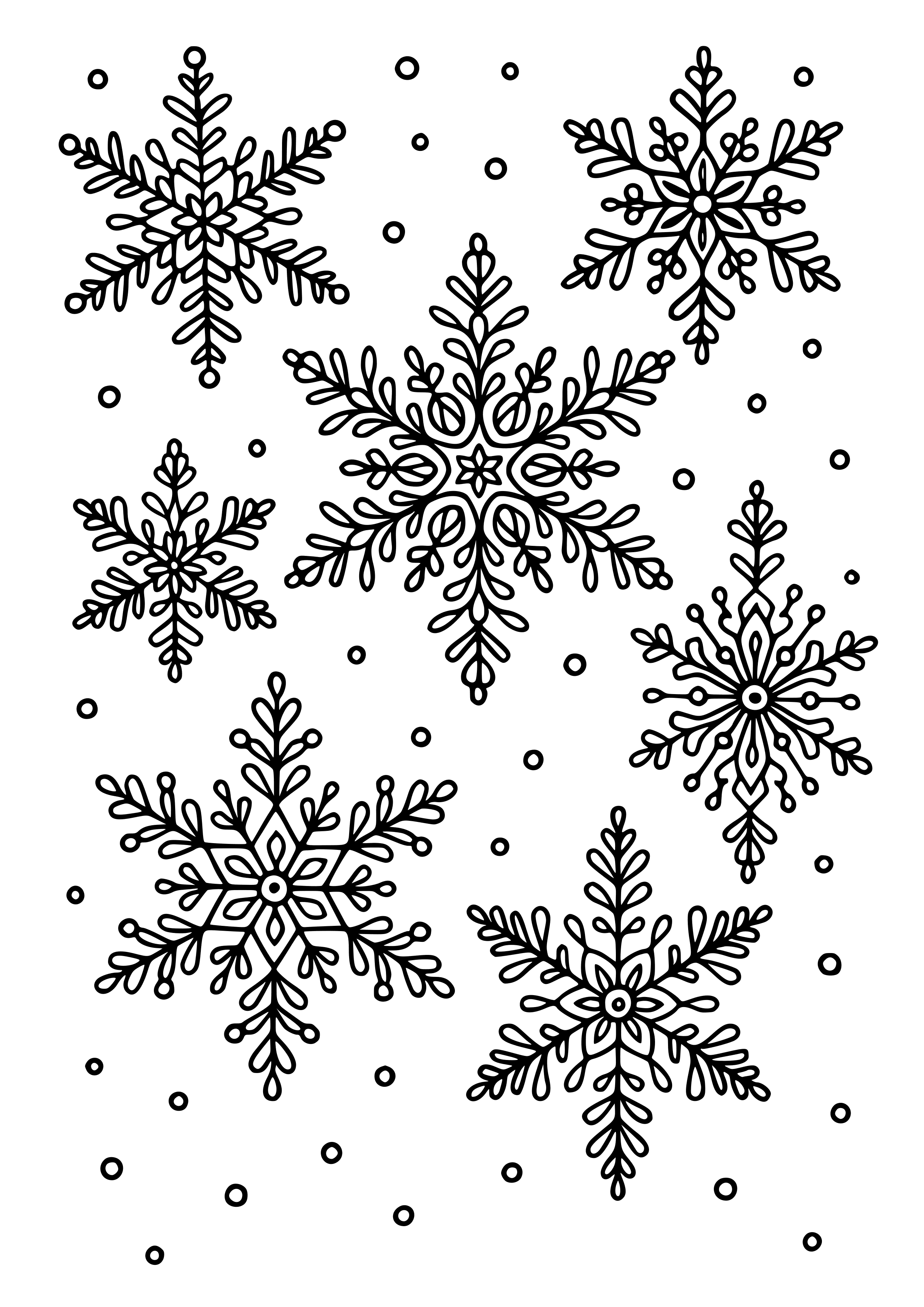 Ornate Snowflakes Falling Down Coloring Page