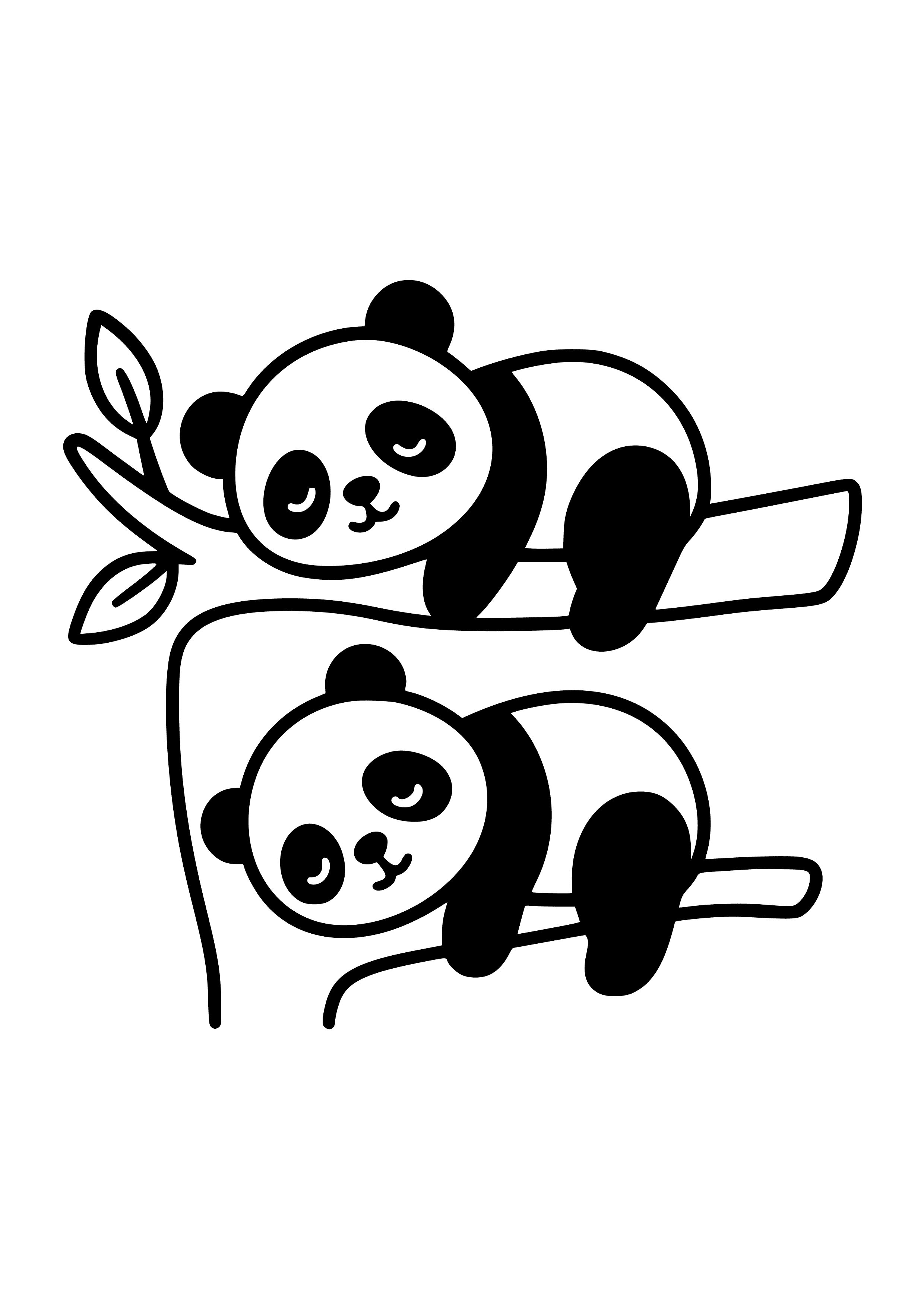 Pandas Sleeping on a Tree Branch Coloring Page
