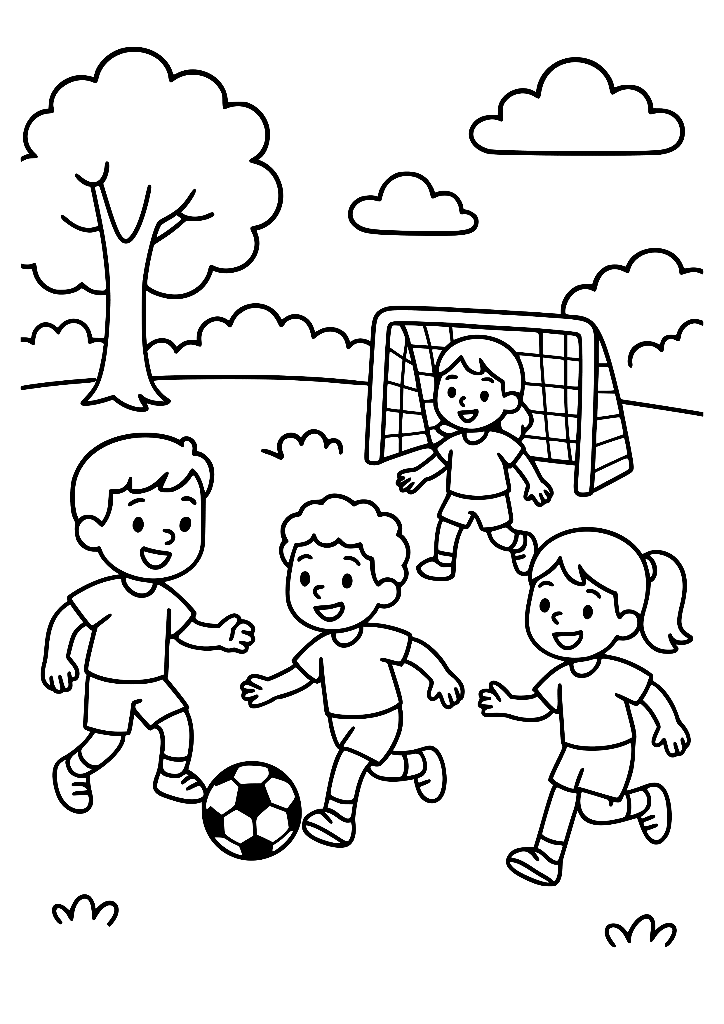 Park Soccer Match with Friends Coloring Page